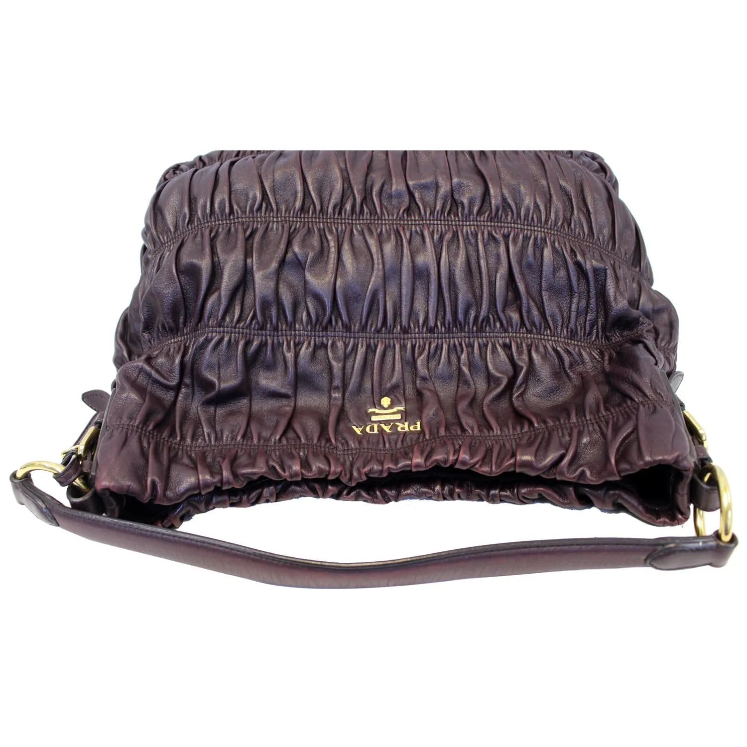 PRADA Gaufre Nappa Leather Hobo Bag Brown
