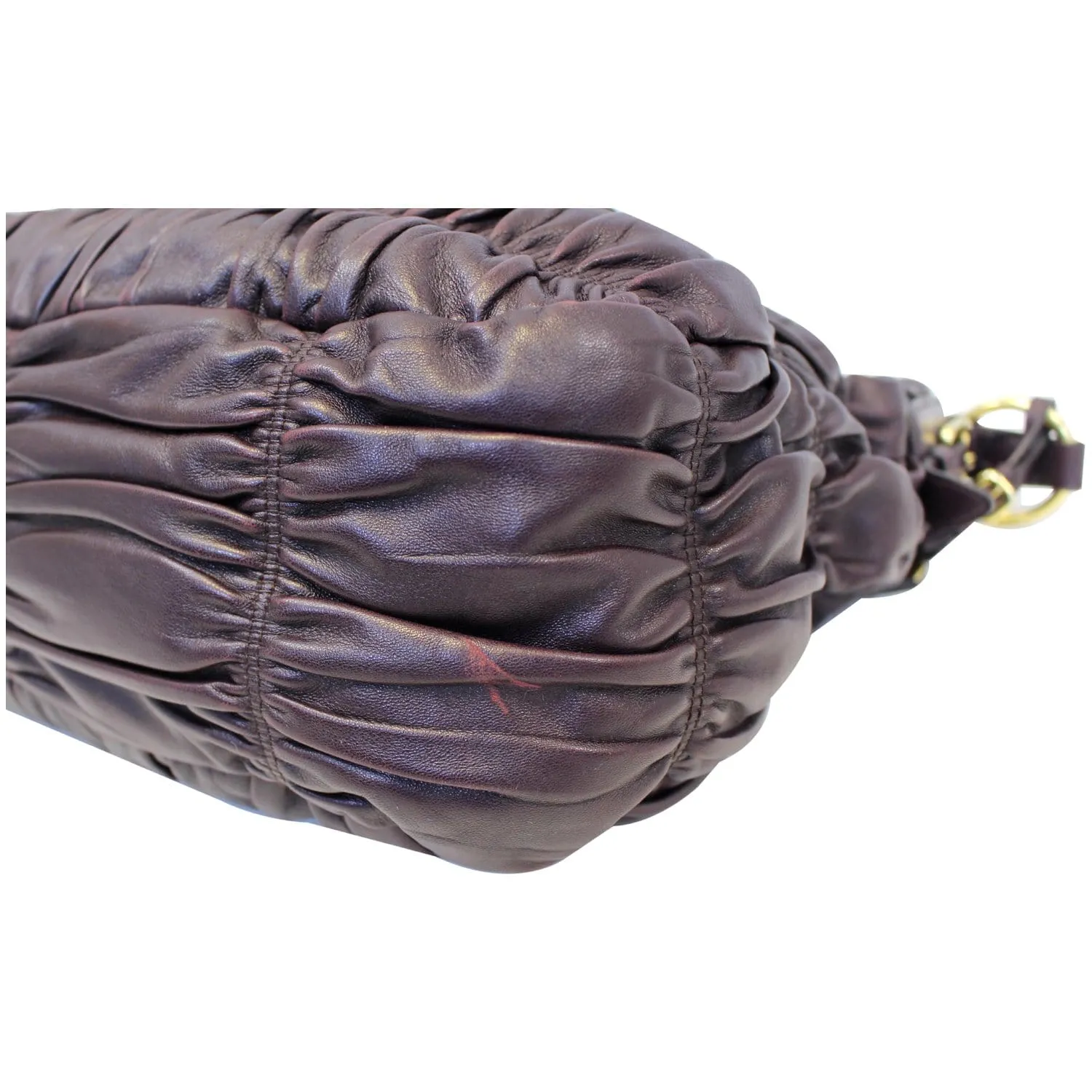 PRADA Gaufre Nappa Leather Hobo Bag Brown