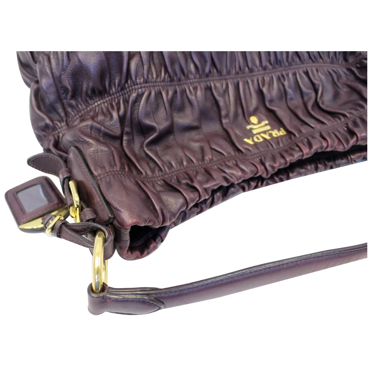PRADA Gaufre Nappa Leather Hobo Bag Brown