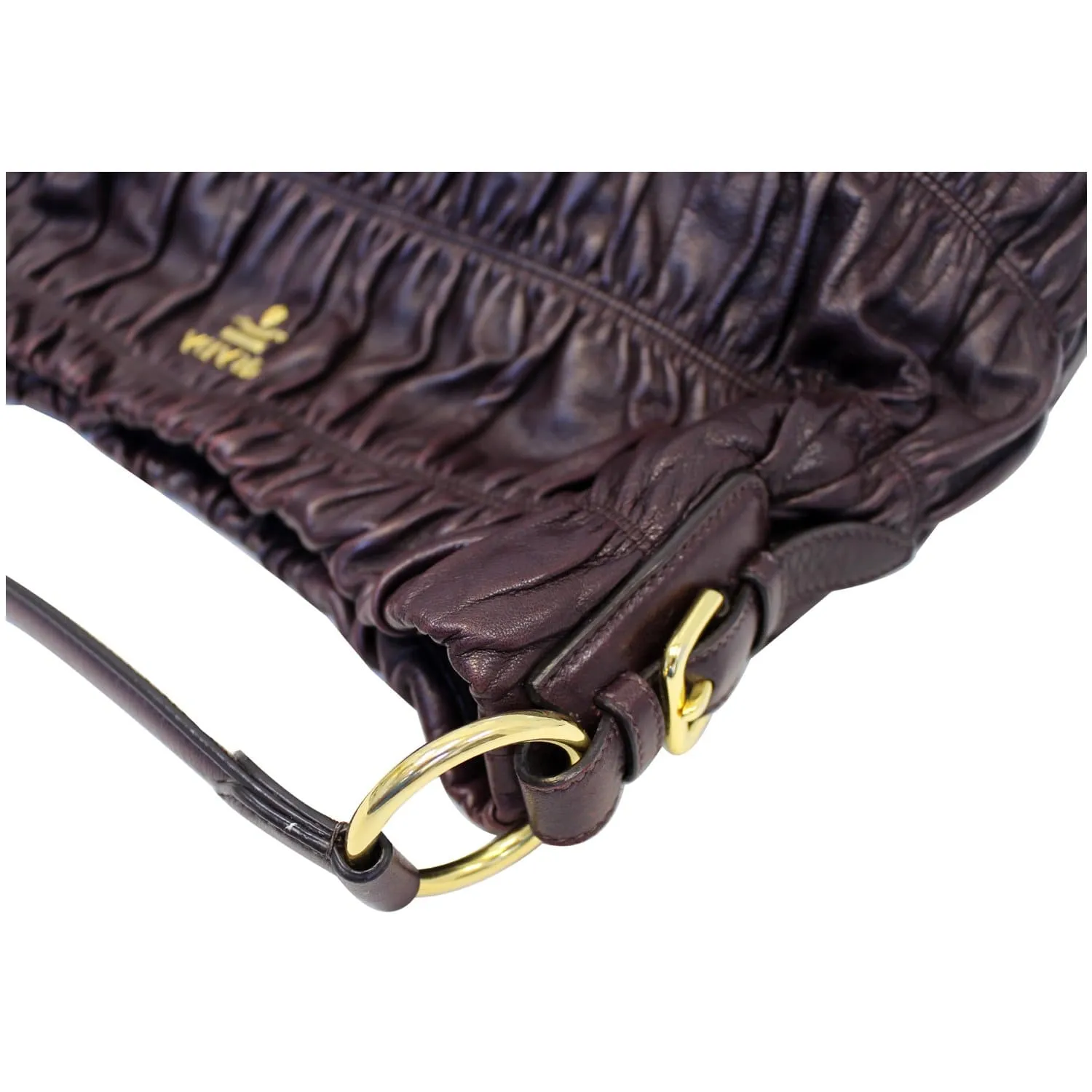PRADA Gaufre Nappa Leather Hobo Bag Brown