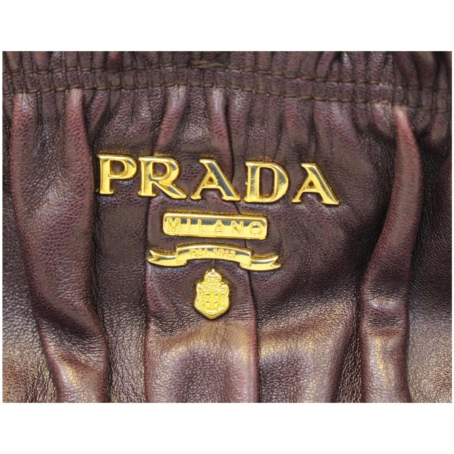PRADA Gaufre Nappa Leather Hobo Bag Brown
