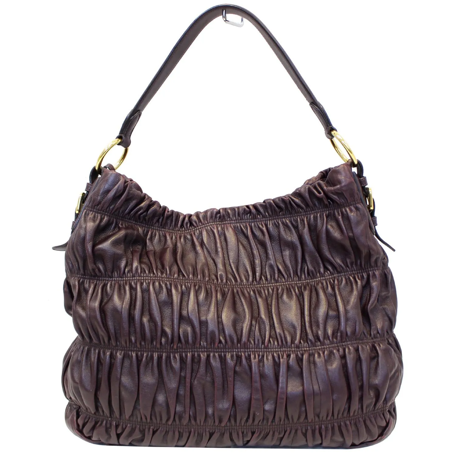 PRADA Gaufre Nappa Leather Hobo Bag Brown