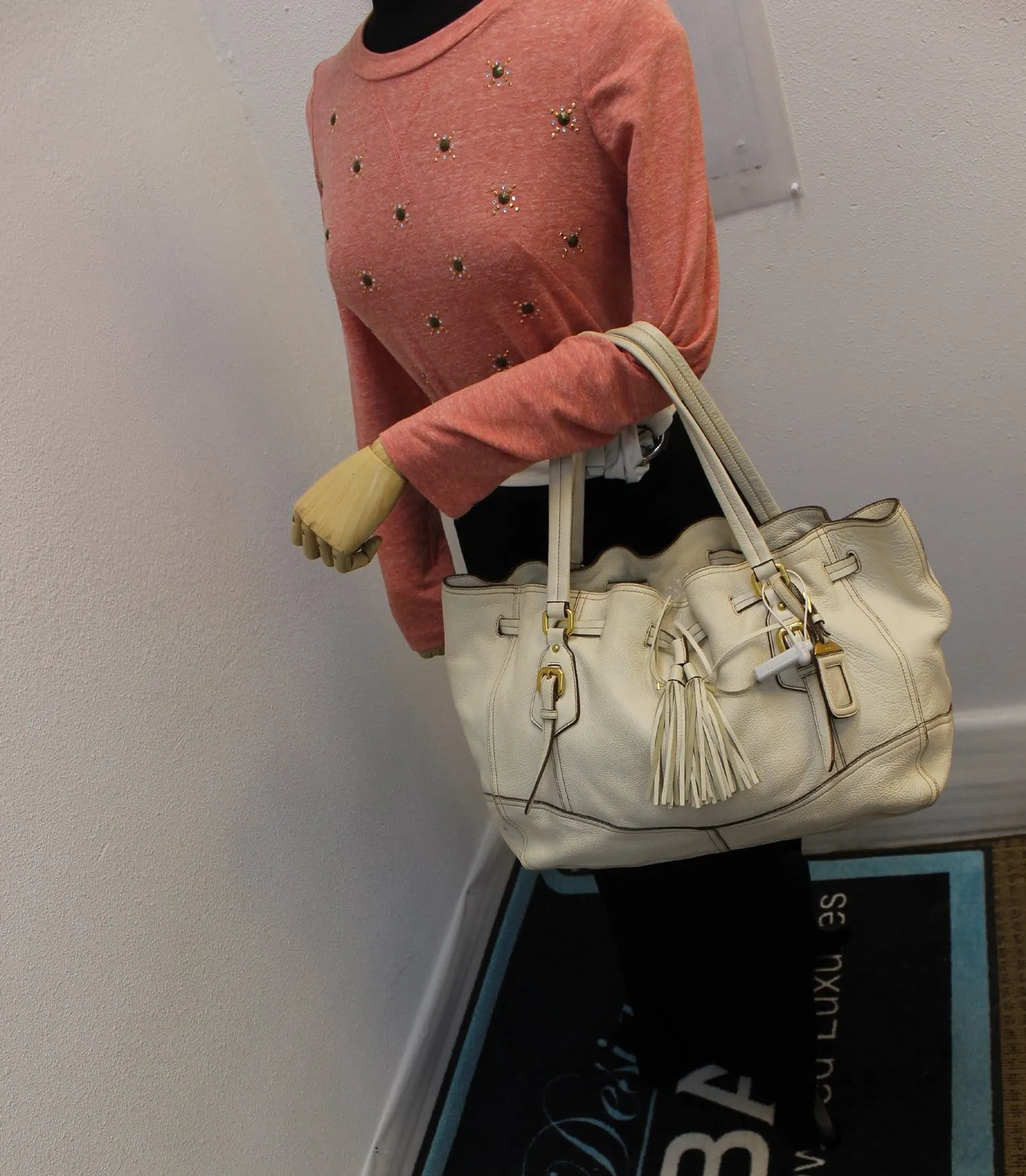 PRADA Milano Leather White Hobo Bag