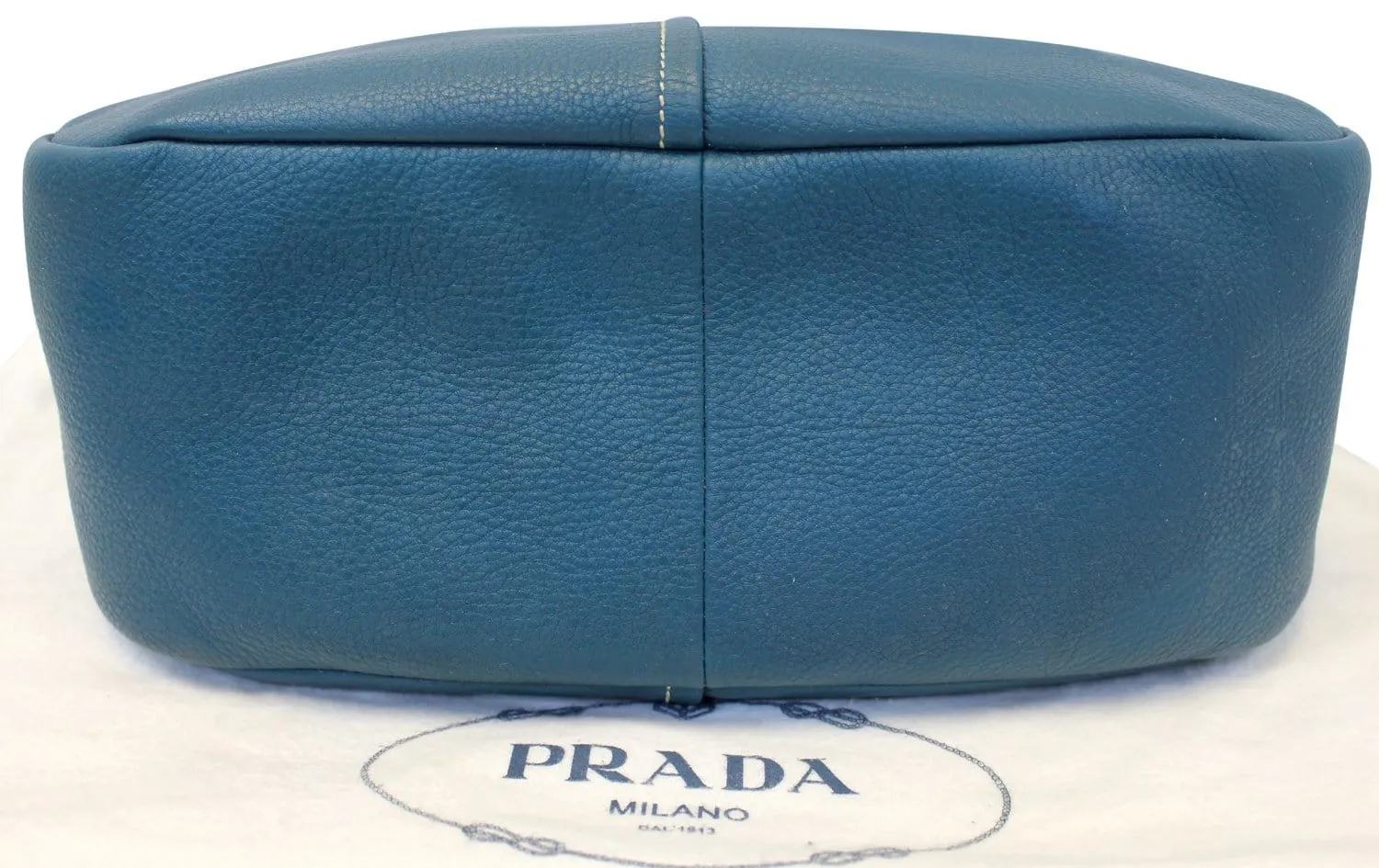PRADA Sughero Vitello Daino Leather Zip Top Hobo Bag Blue