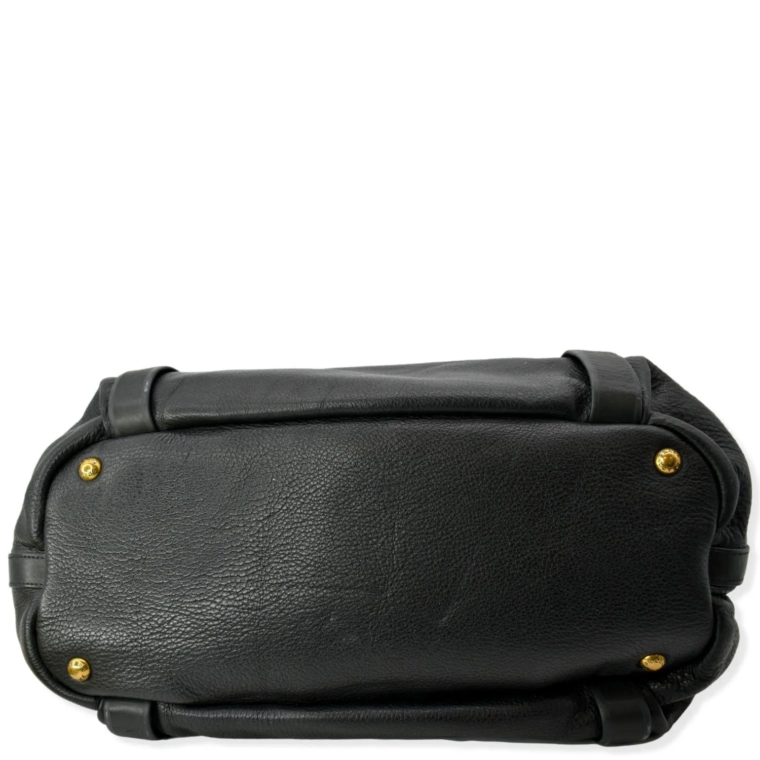 PRADA Vitello Daino Logo Embossed Leather Hobo Bag Black