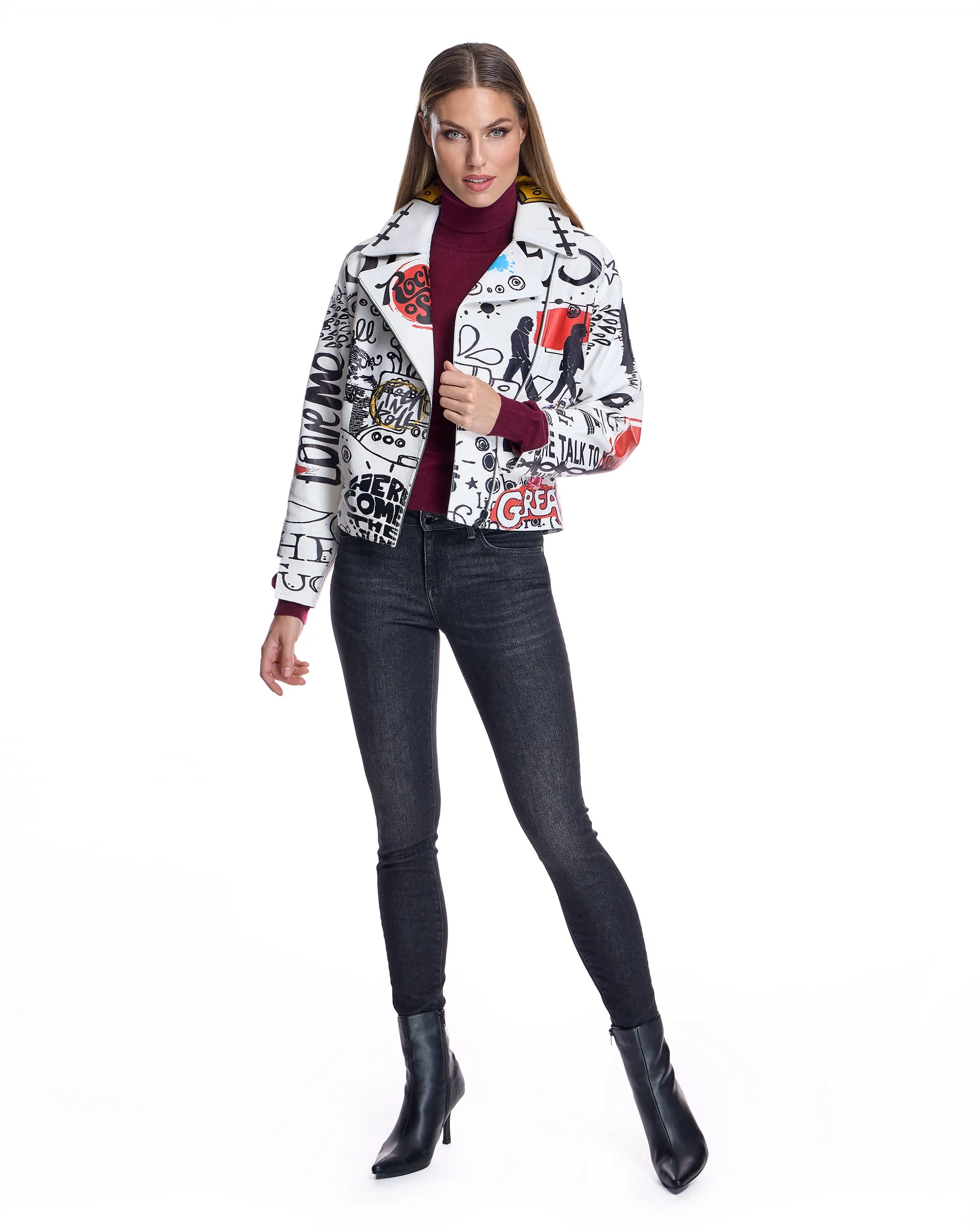 Printed Biker Jacket