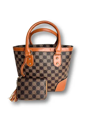 PRINTED CANVAS SATCHEL WITH MATCHING WALLET SET(MMA1024) <Bundle>