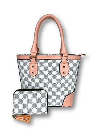 PRINTED CANVAS SATCHEL WITH MATCHING WALLET SET(MMA1024) <Bundle>