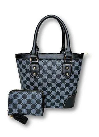 PRINTED CANVAS SATCHEL WITH MATCHING WALLET SET(MMA1024) <Bundle>