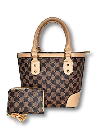 PRINTED CANVAS SATCHEL WITH MATCHING WALLET SET(MMA1024) <Bundle>