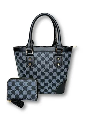 PRINTED CANVAS SATCHEL WITH MATCHING WALLET SET(MMA1024) <Bundle>