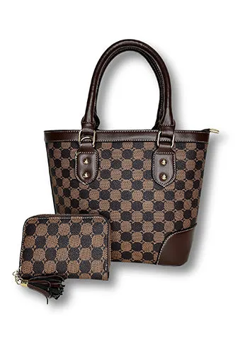 PRINTED CANVAS SATCHEL WITH MATCHING WALLET SET(MMA1024) <Bundle>