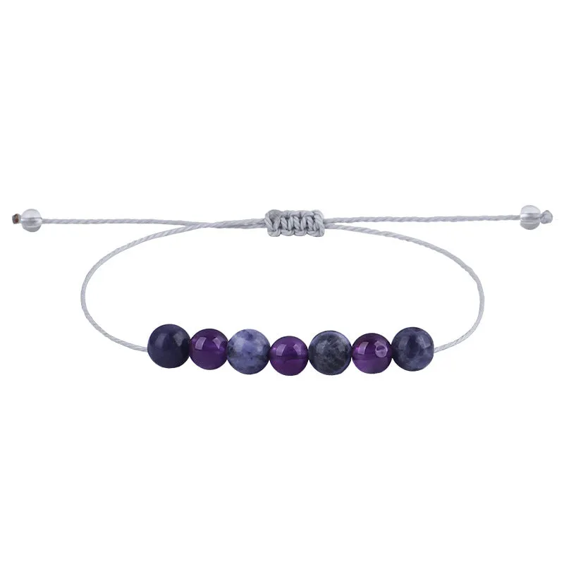 Purple Quartz & White Beaded Adjustable Bracelet