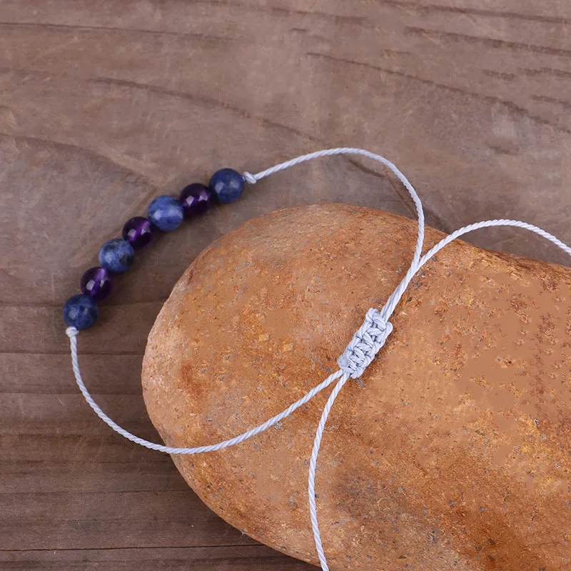 Purple Quartz & White Beaded Adjustable Bracelet