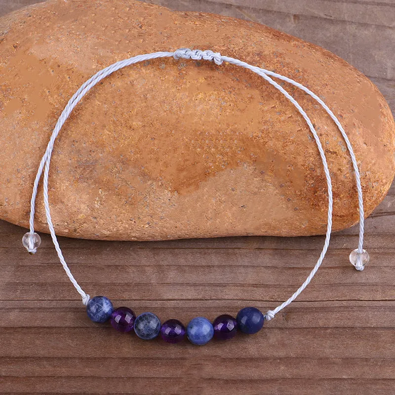 Purple Quartz & White Beaded Adjustable Bracelet
