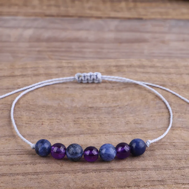 Purple Quartz & White Beaded Adjustable Bracelet