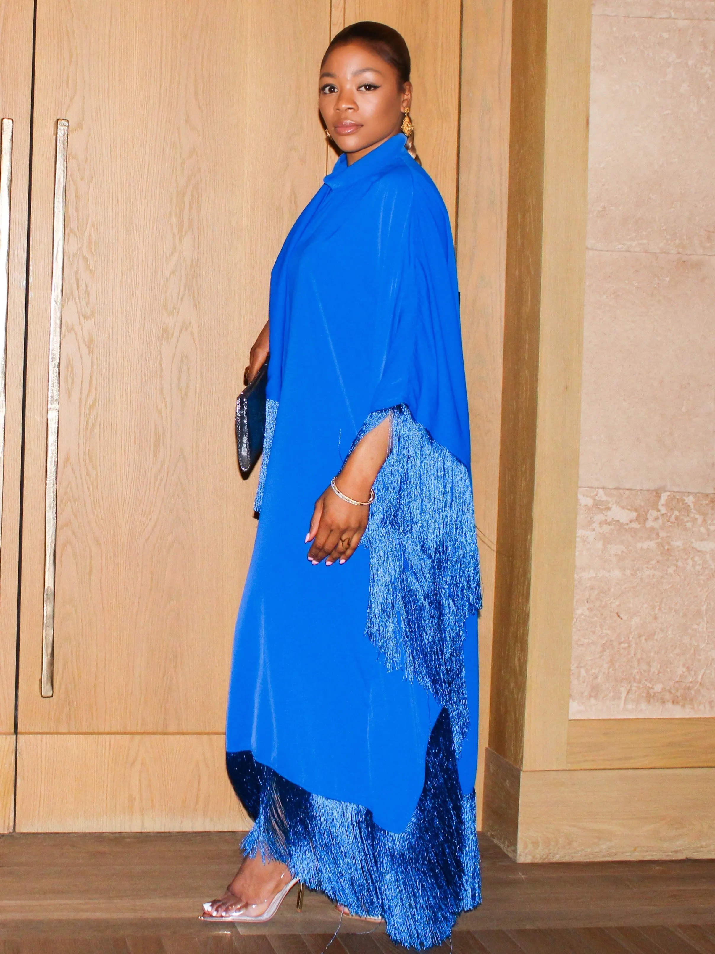 Queen Rania High-Neck Dress (Blue)