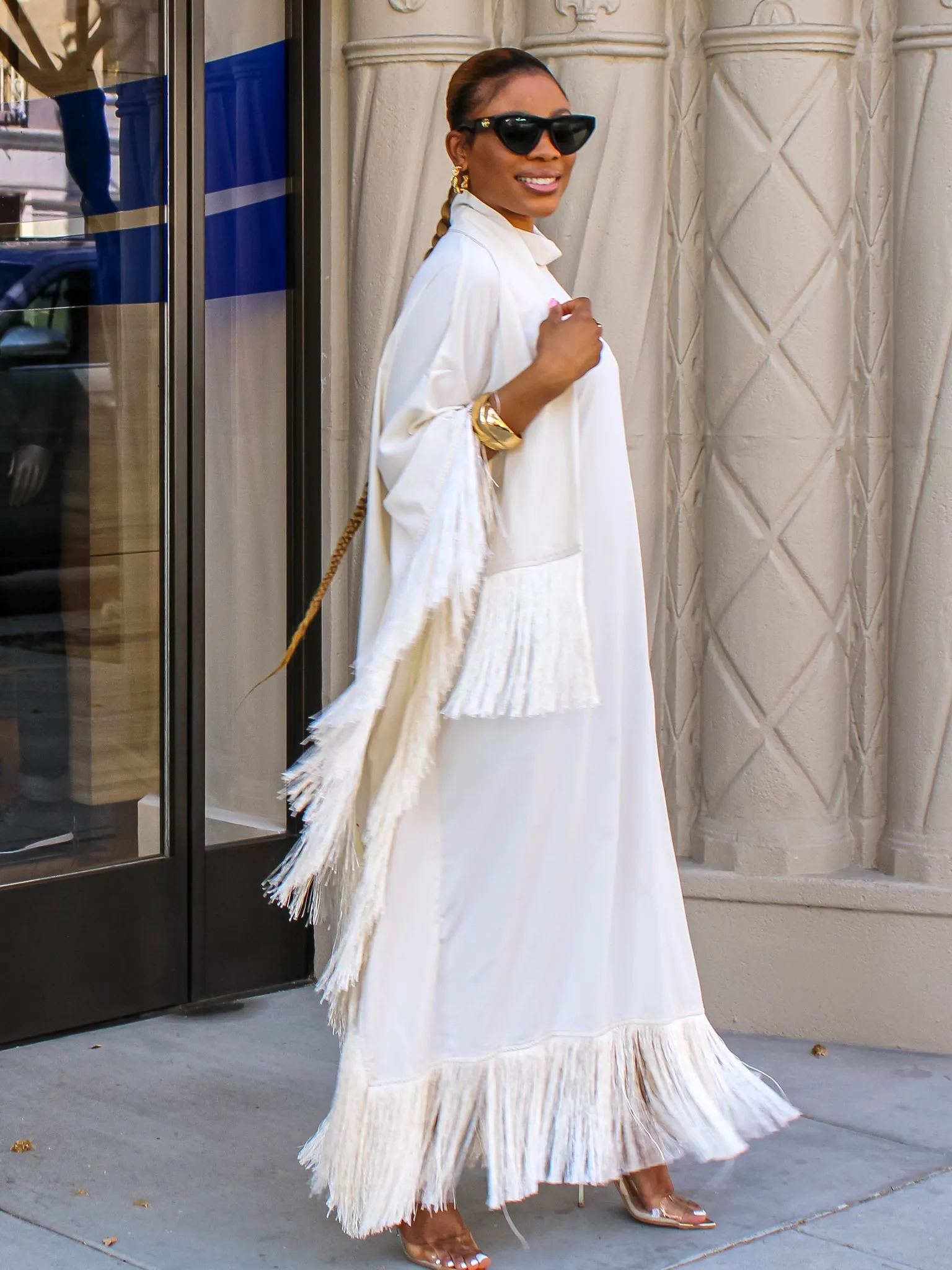 Queen Rania High-Neck Dress (Cream)
