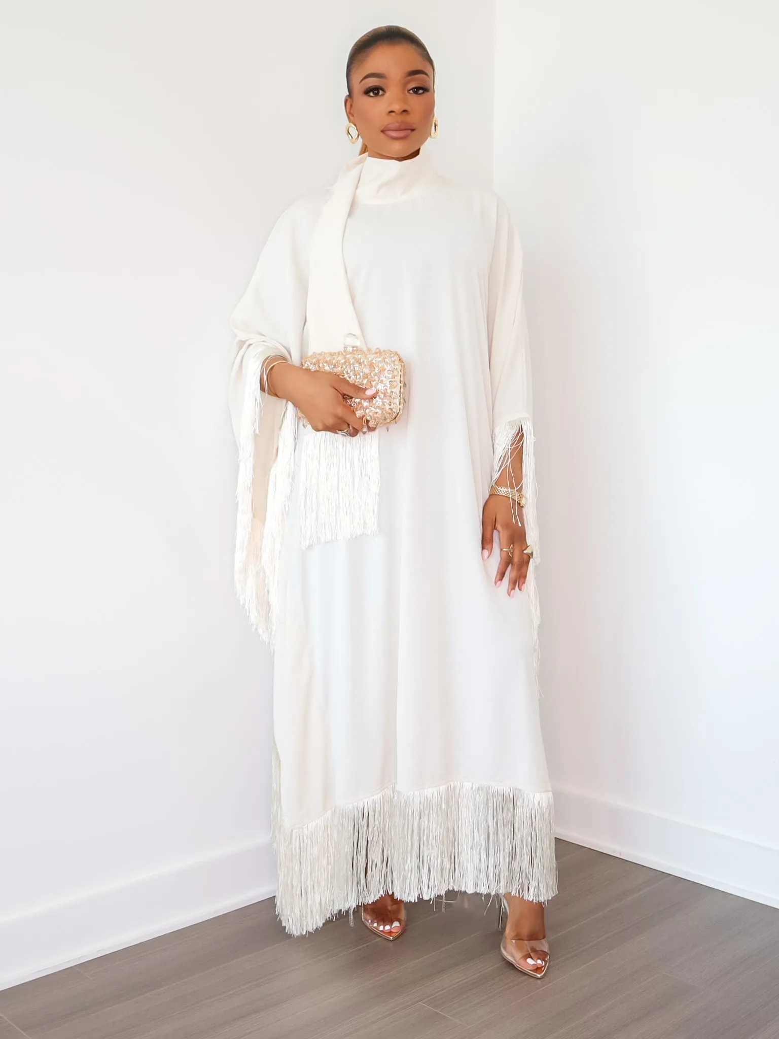 Queen Rania High-Neck Dress (Cream)