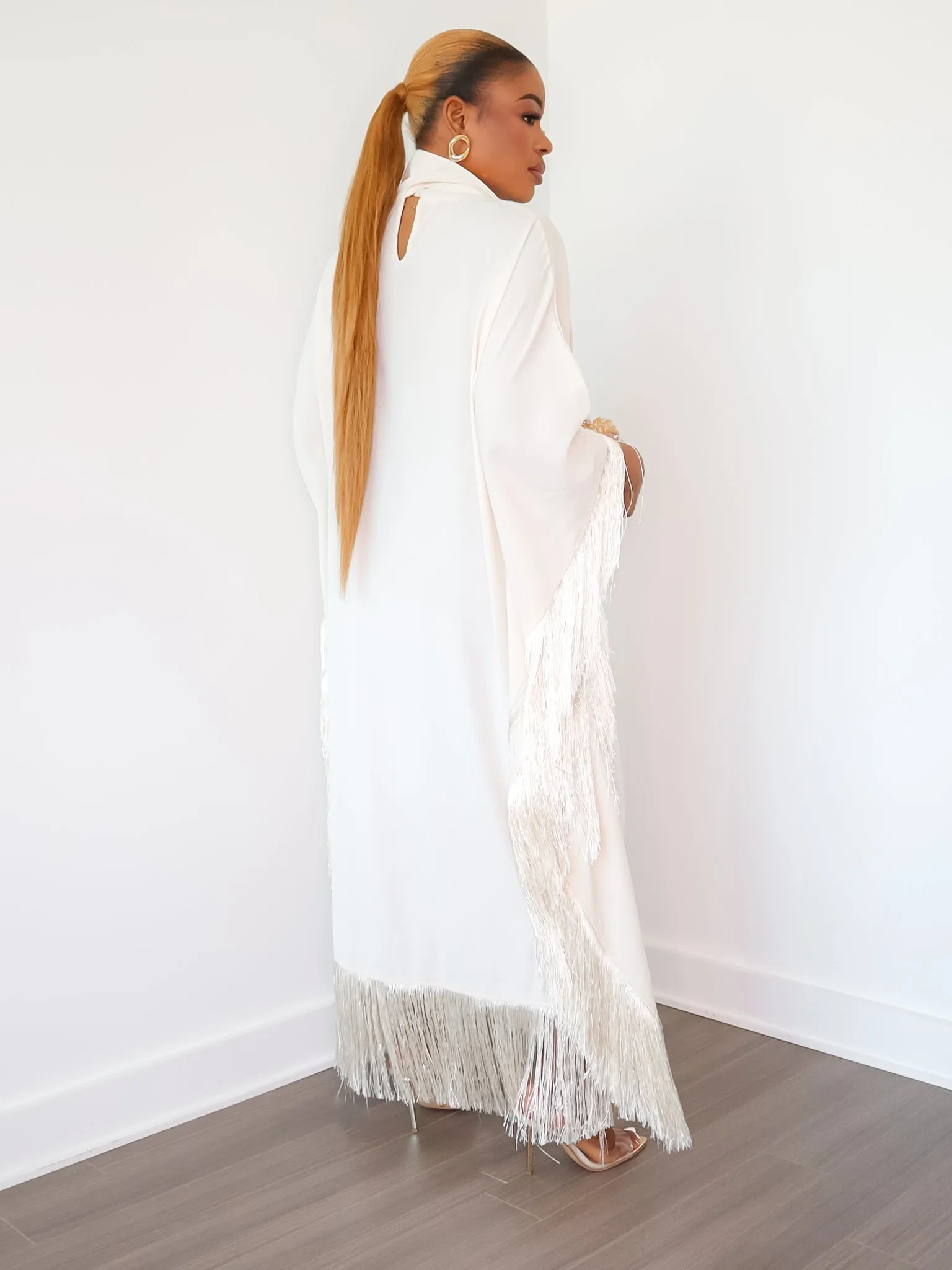Queen Rania High-Neck Dress (Cream)