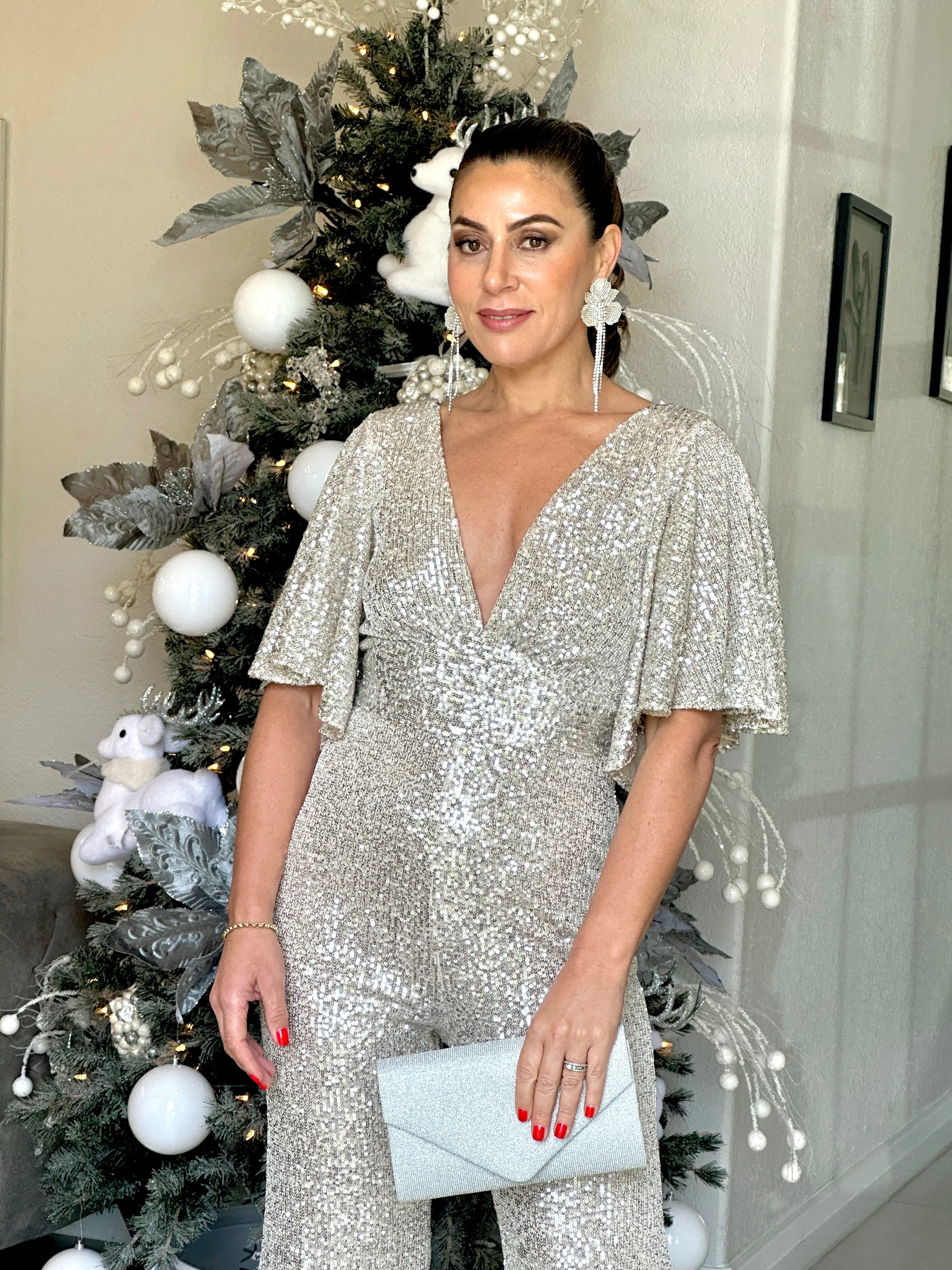 "Alexia" Ruffle Sleeve V-Neck Backless Jumpsuit