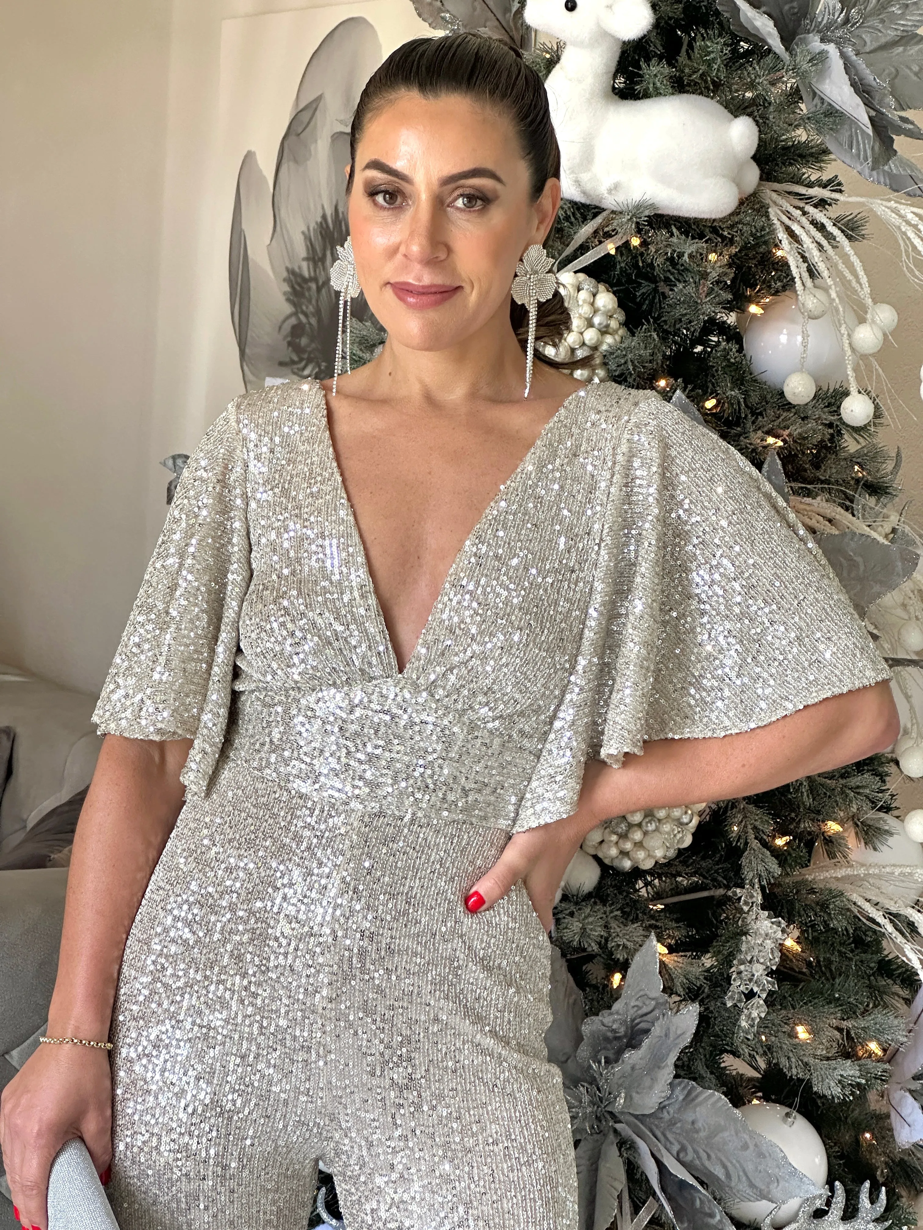 "Alexia" Ruffle Sleeve V-Neck Backless Jumpsuit