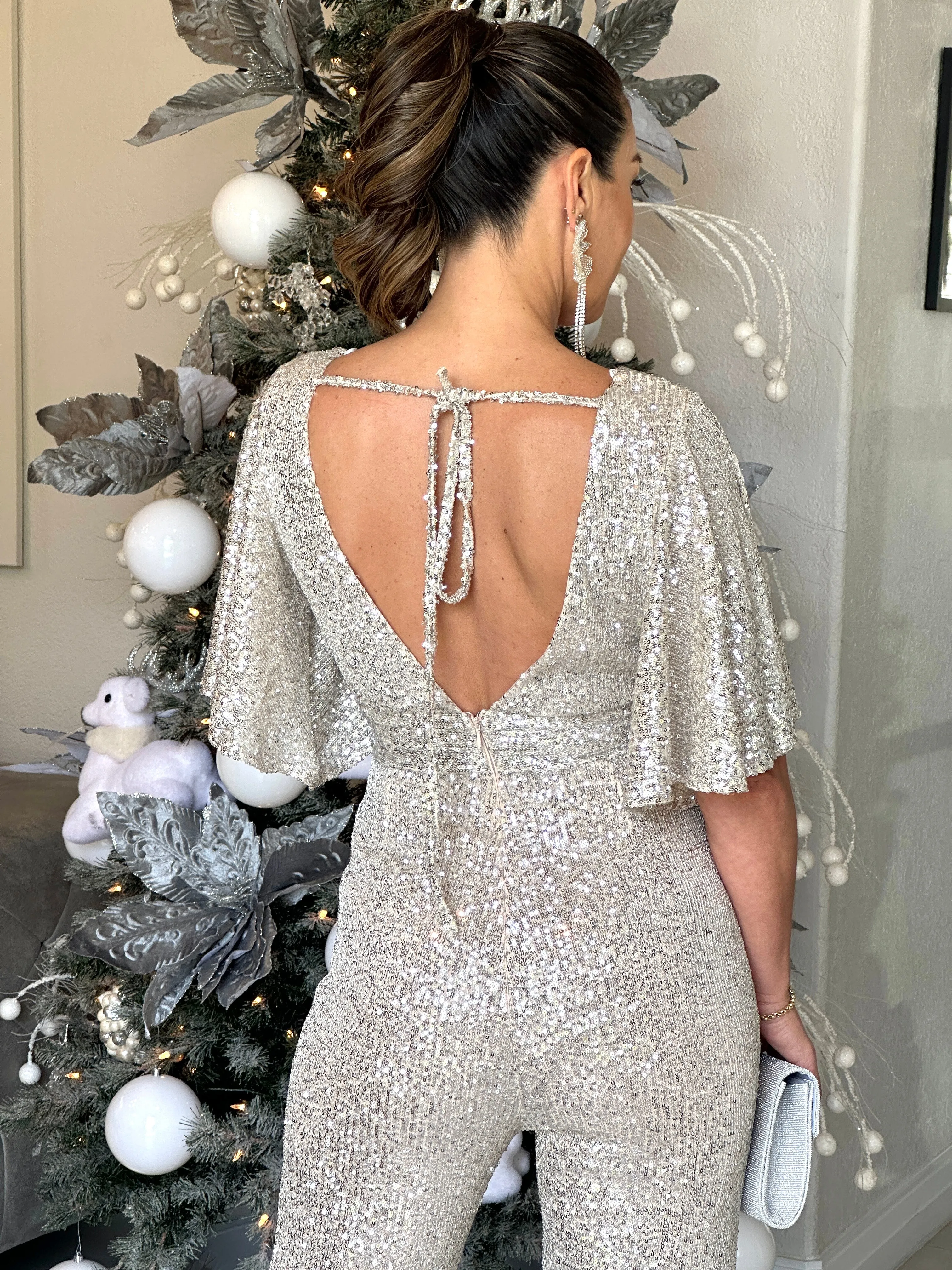 "Alexia" Ruffle Sleeve V-Neck Backless Jumpsuit