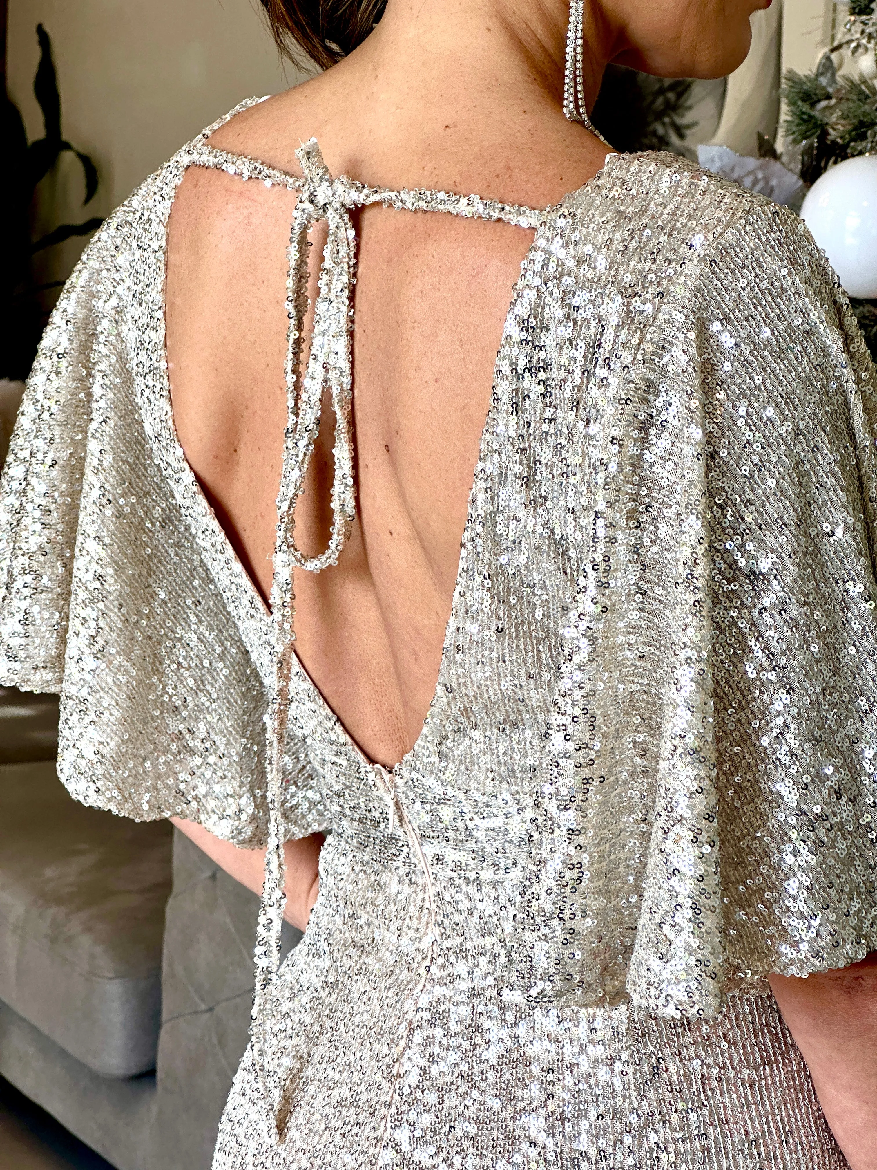 "Alexia" Ruffle Sleeve V-Neck Backless Jumpsuit