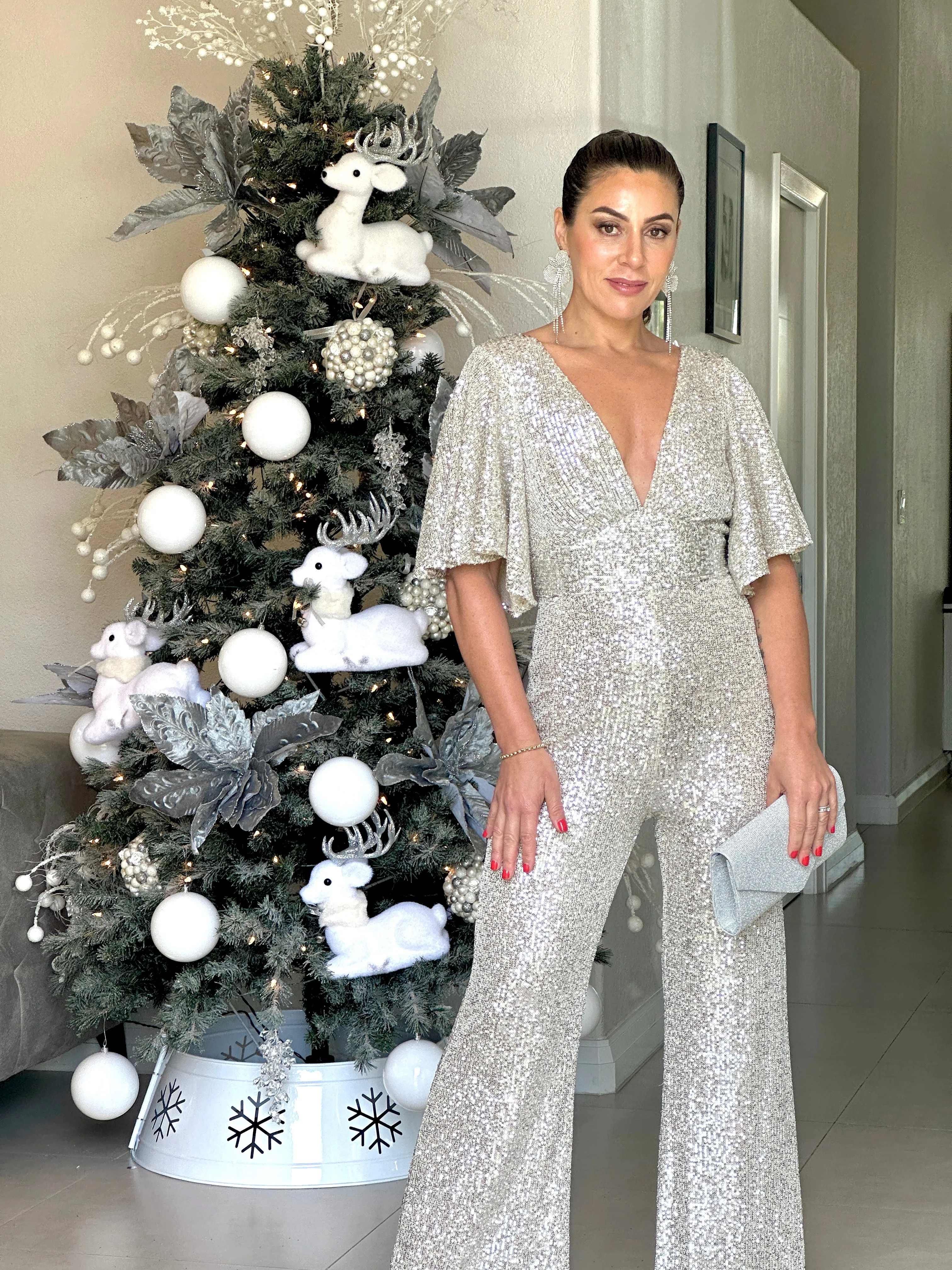 "Alexia" Ruffle Sleeve V-Neck Backless Jumpsuit