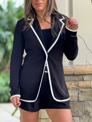 "Chelsea" Contrast Color Blazer And Shorts Set
