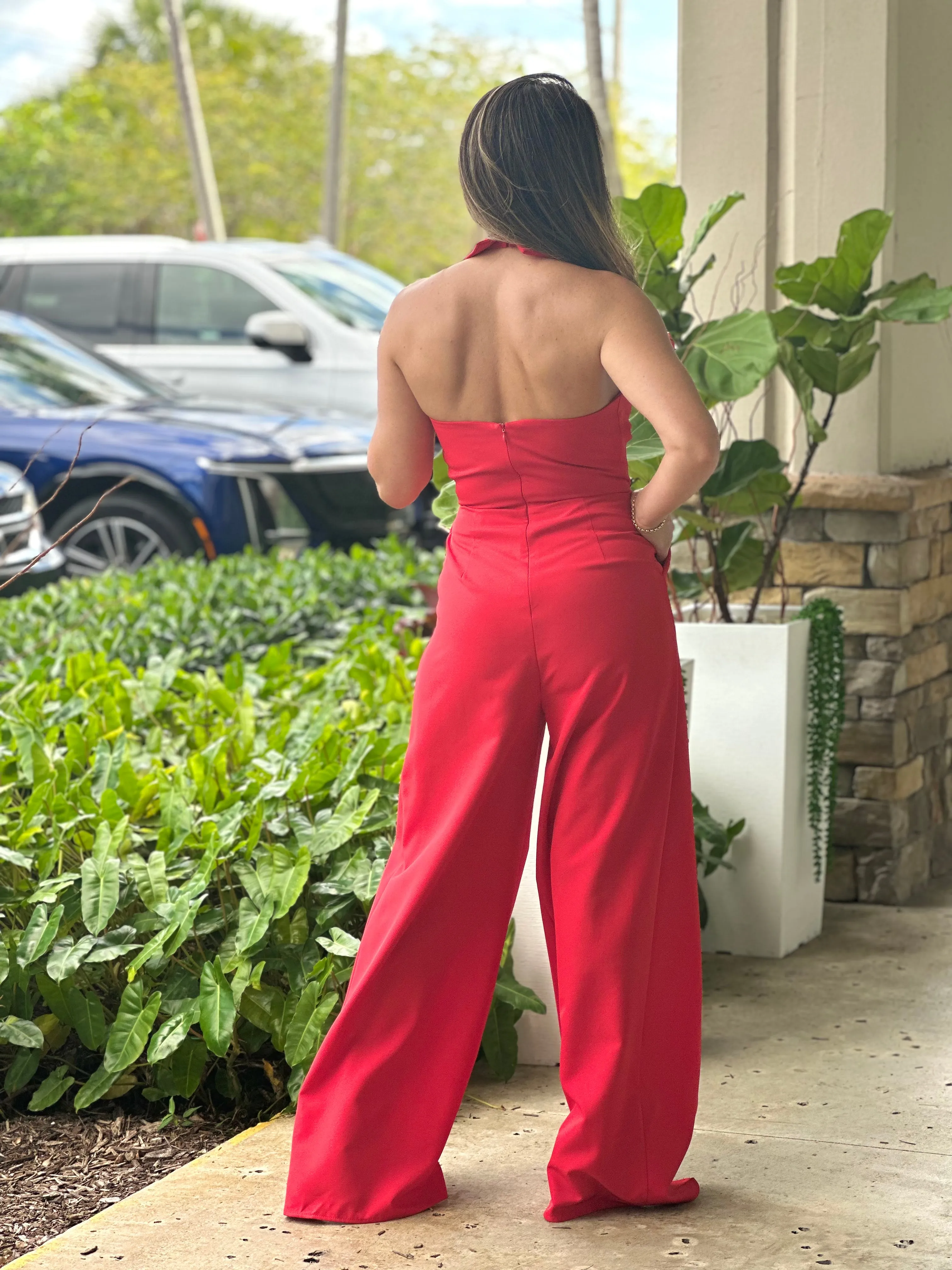 "Hanna" Halter Tie Front Split Jumpsuit