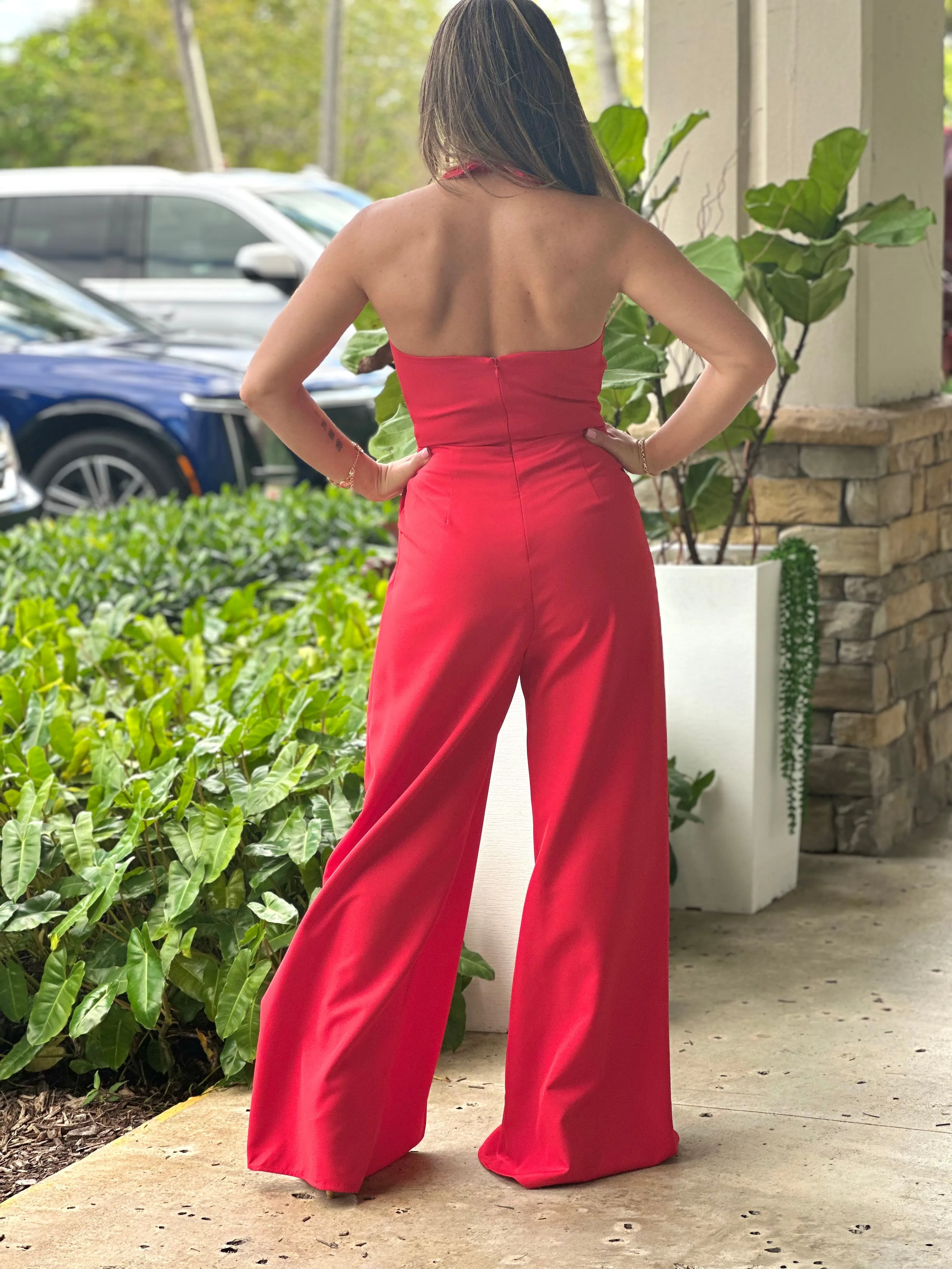 "Hanna" Halter Tie Front Split Jumpsuit