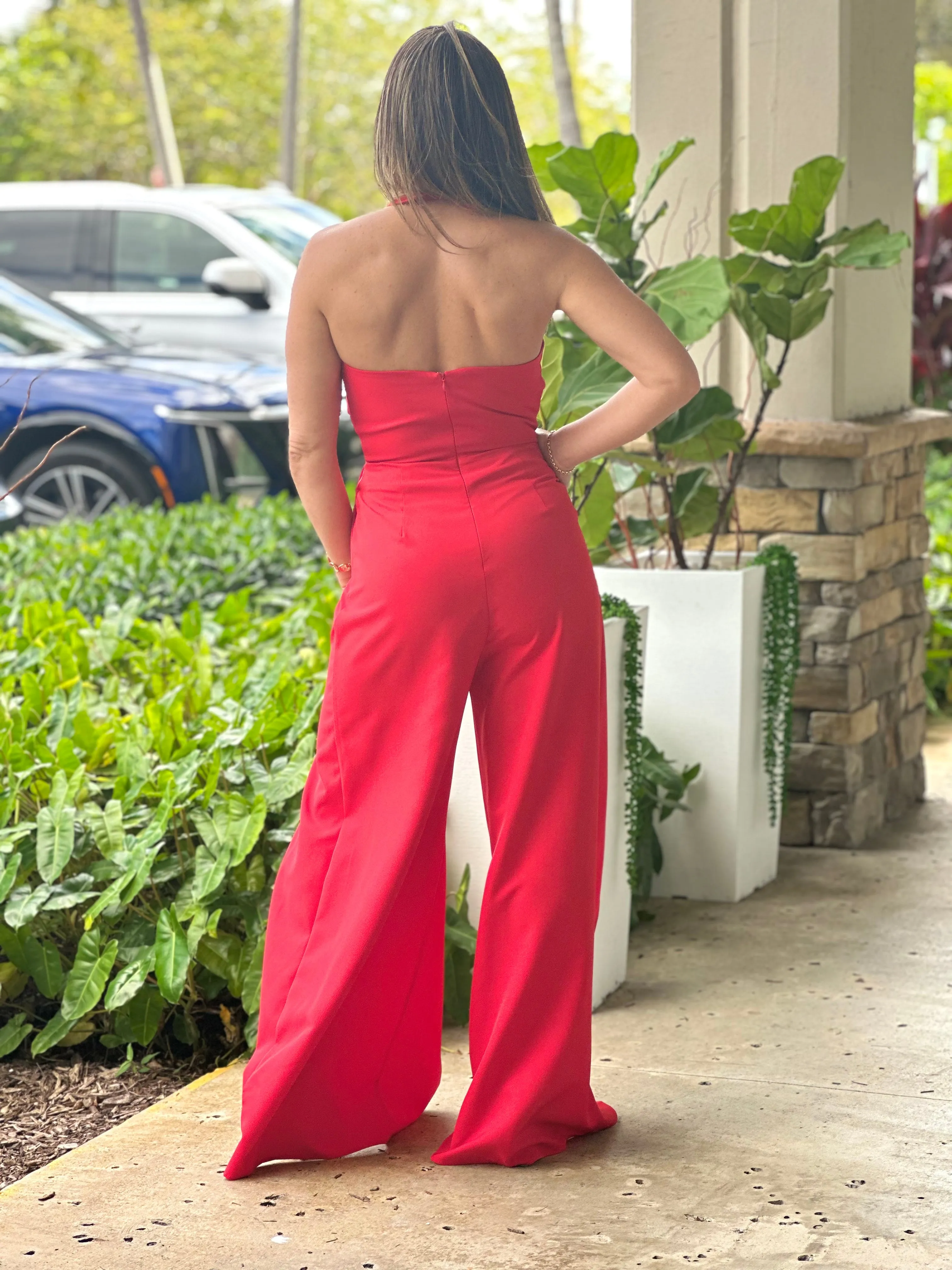 "Hanna" Halter Tie Front Split Jumpsuit