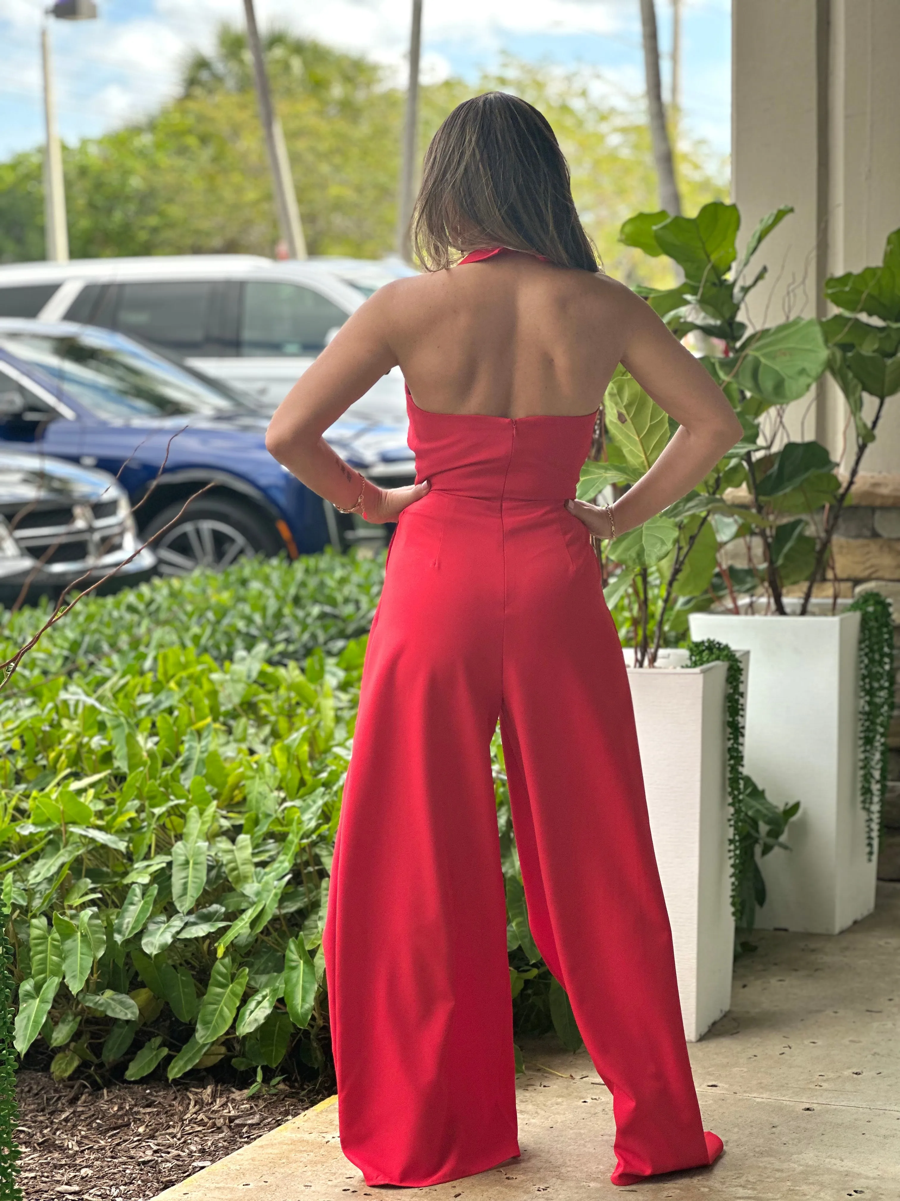 "Hanna" Halter Tie Front Split Jumpsuit