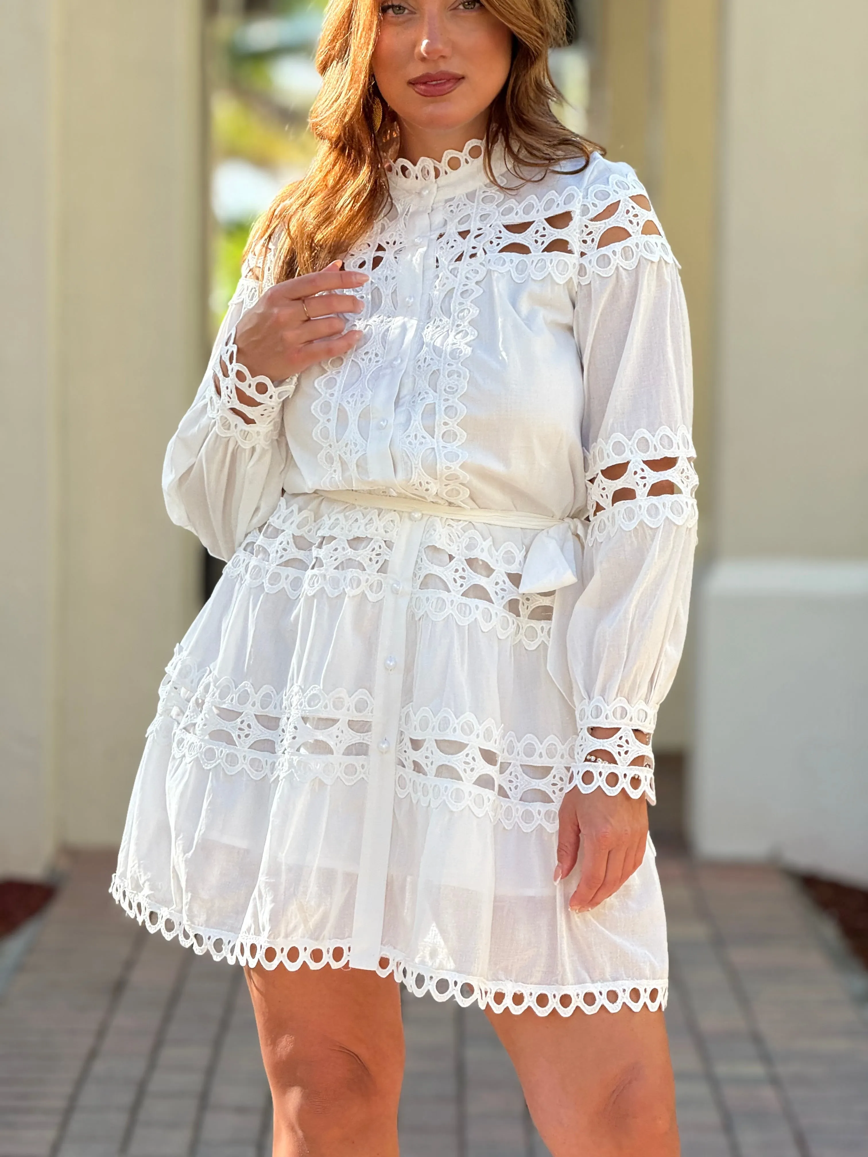 "Mika" Long Sleeve Lace Mini Dress