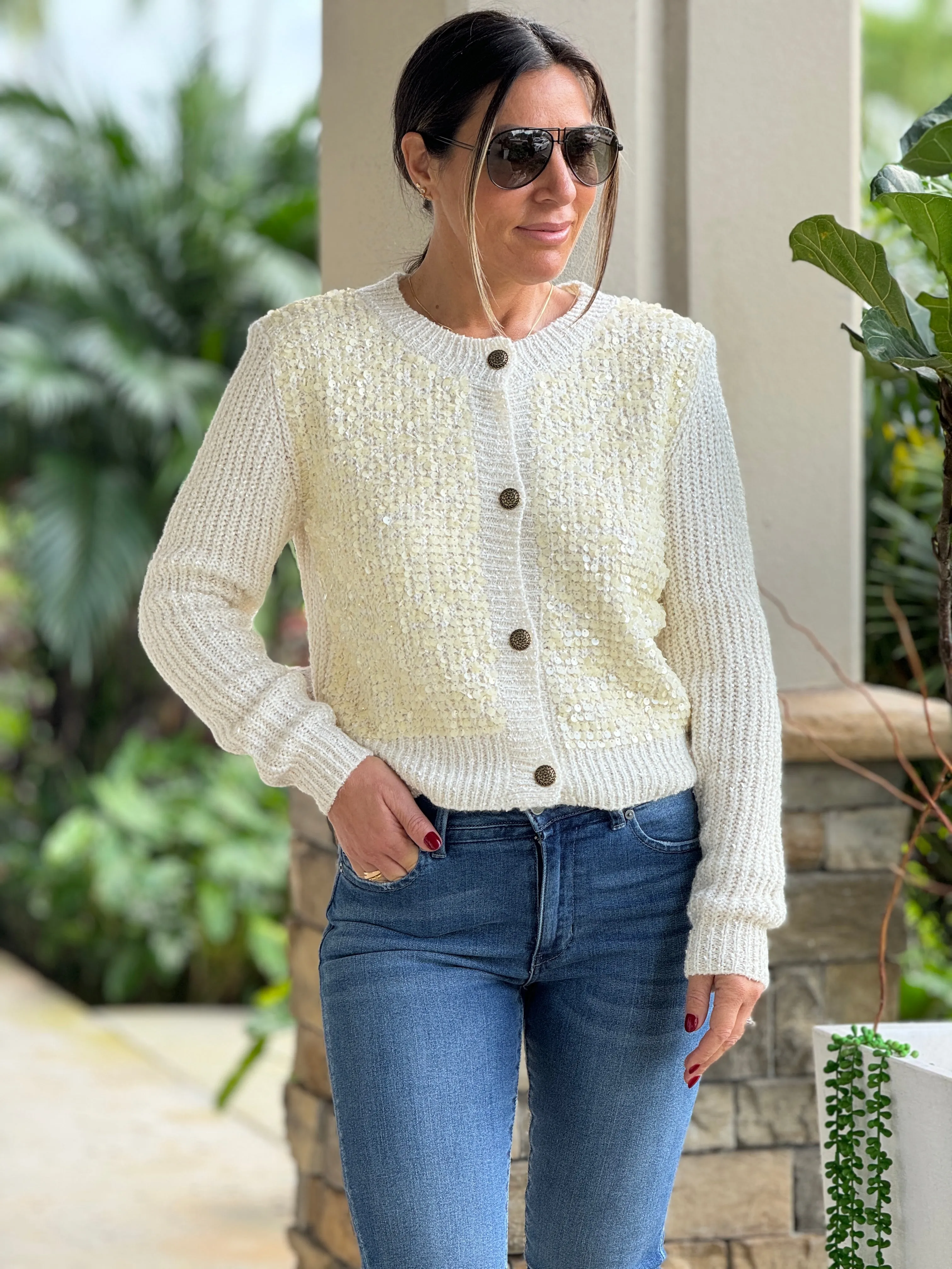 "Olive"  Sequins Sweater Cardigan