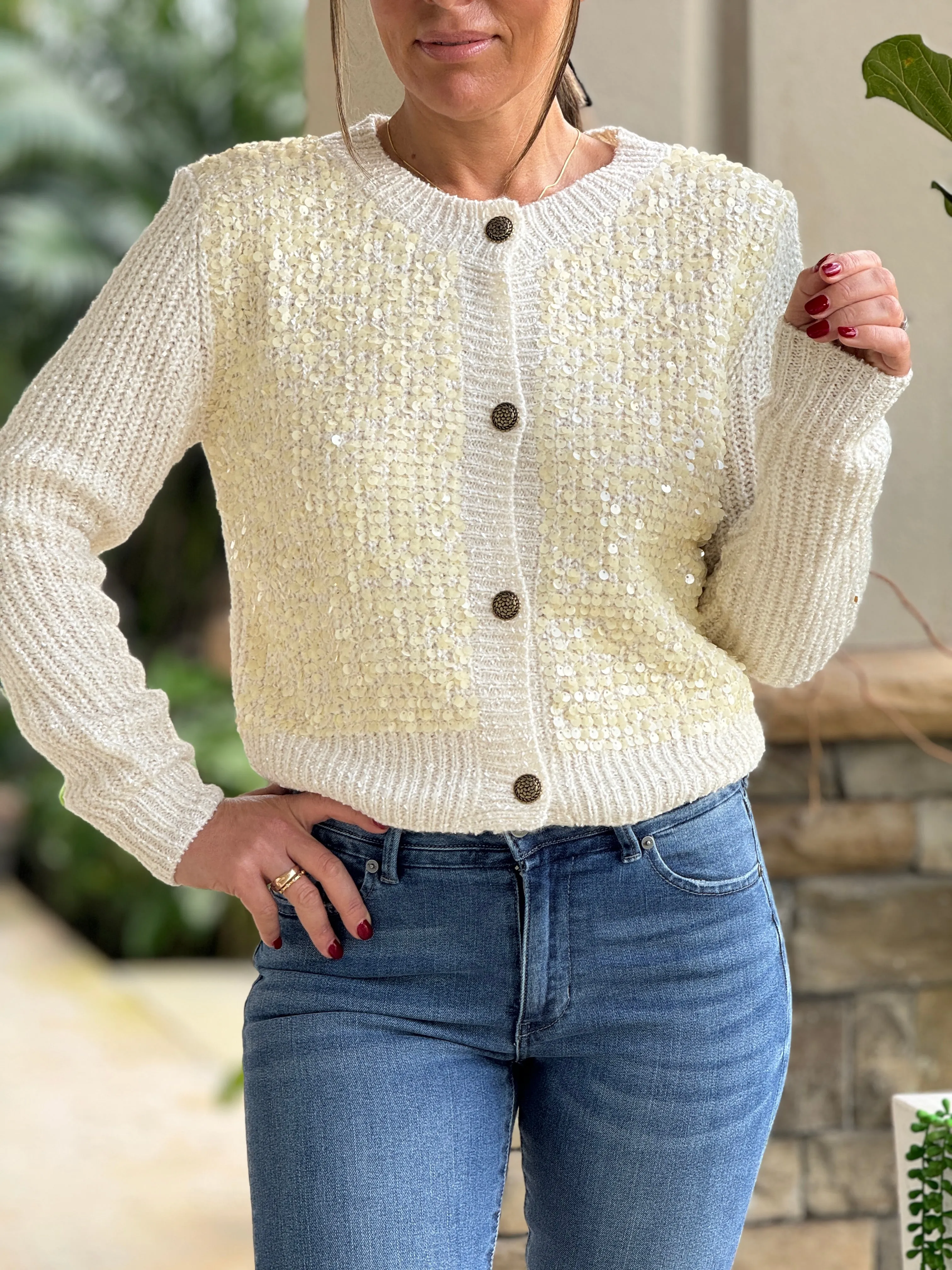 "Olive"  Sequins Sweater Cardigan