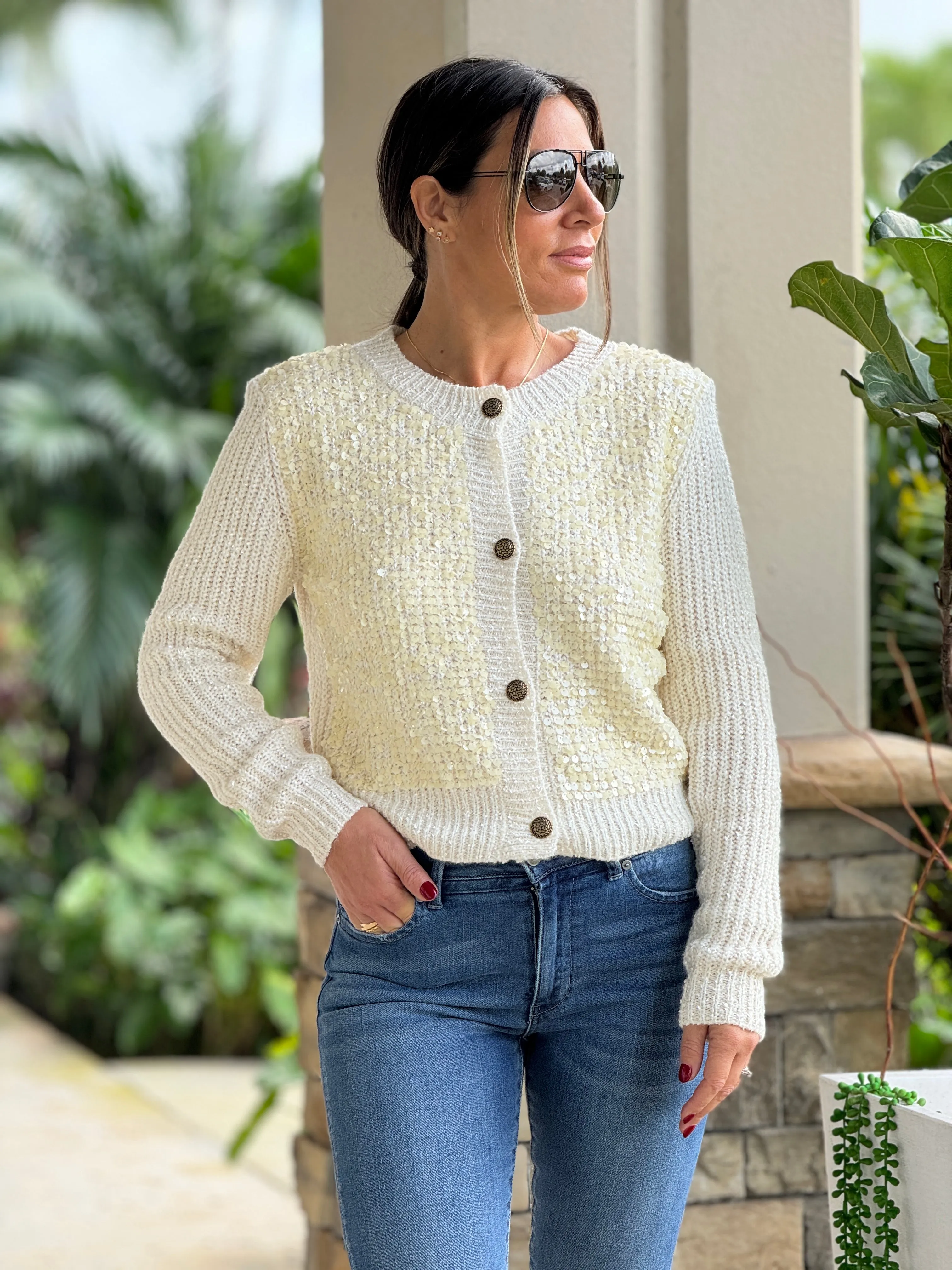 "Olive"  Sequins Sweater Cardigan