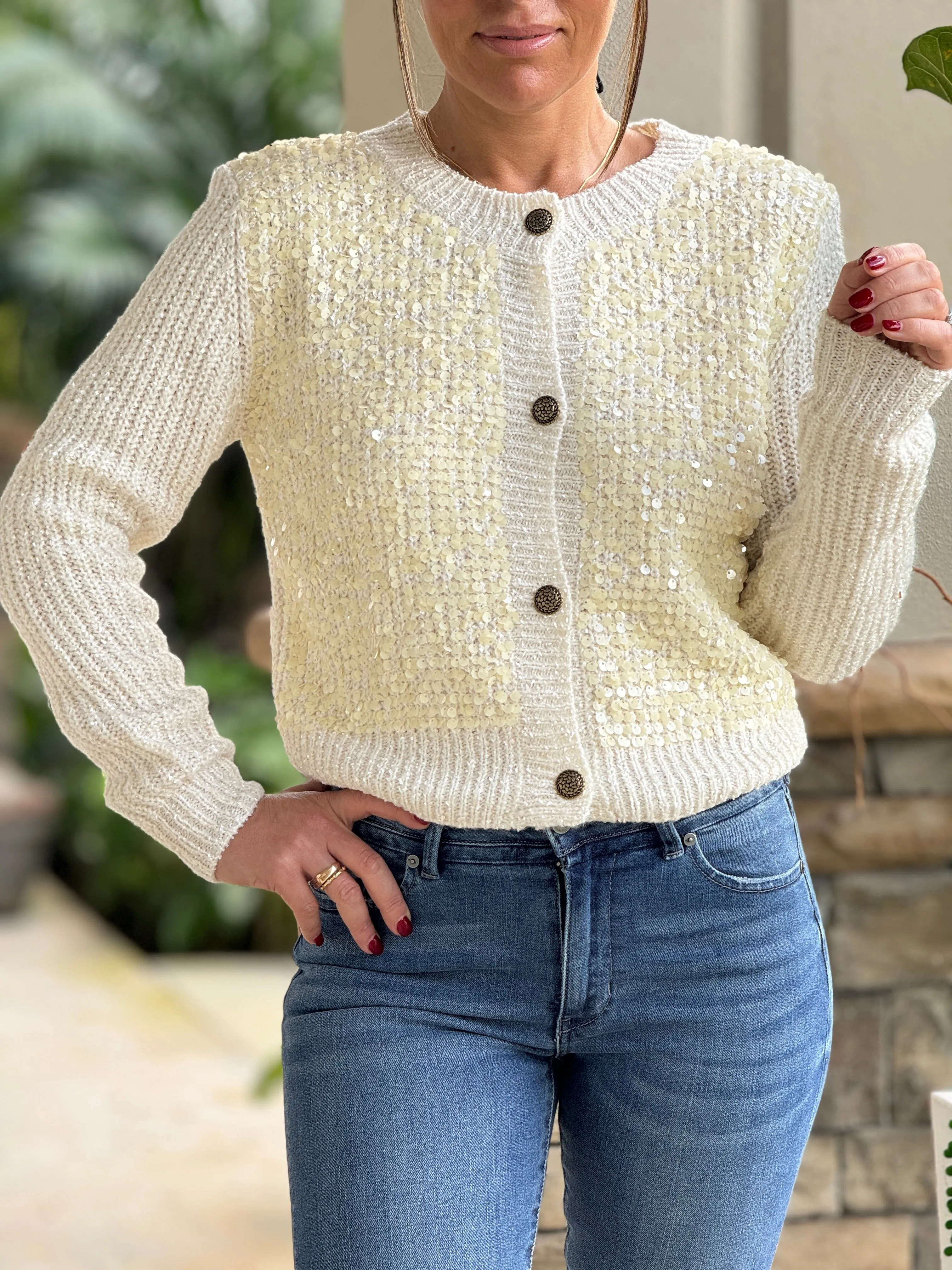 "Olive"  Sequins Sweater Cardigan