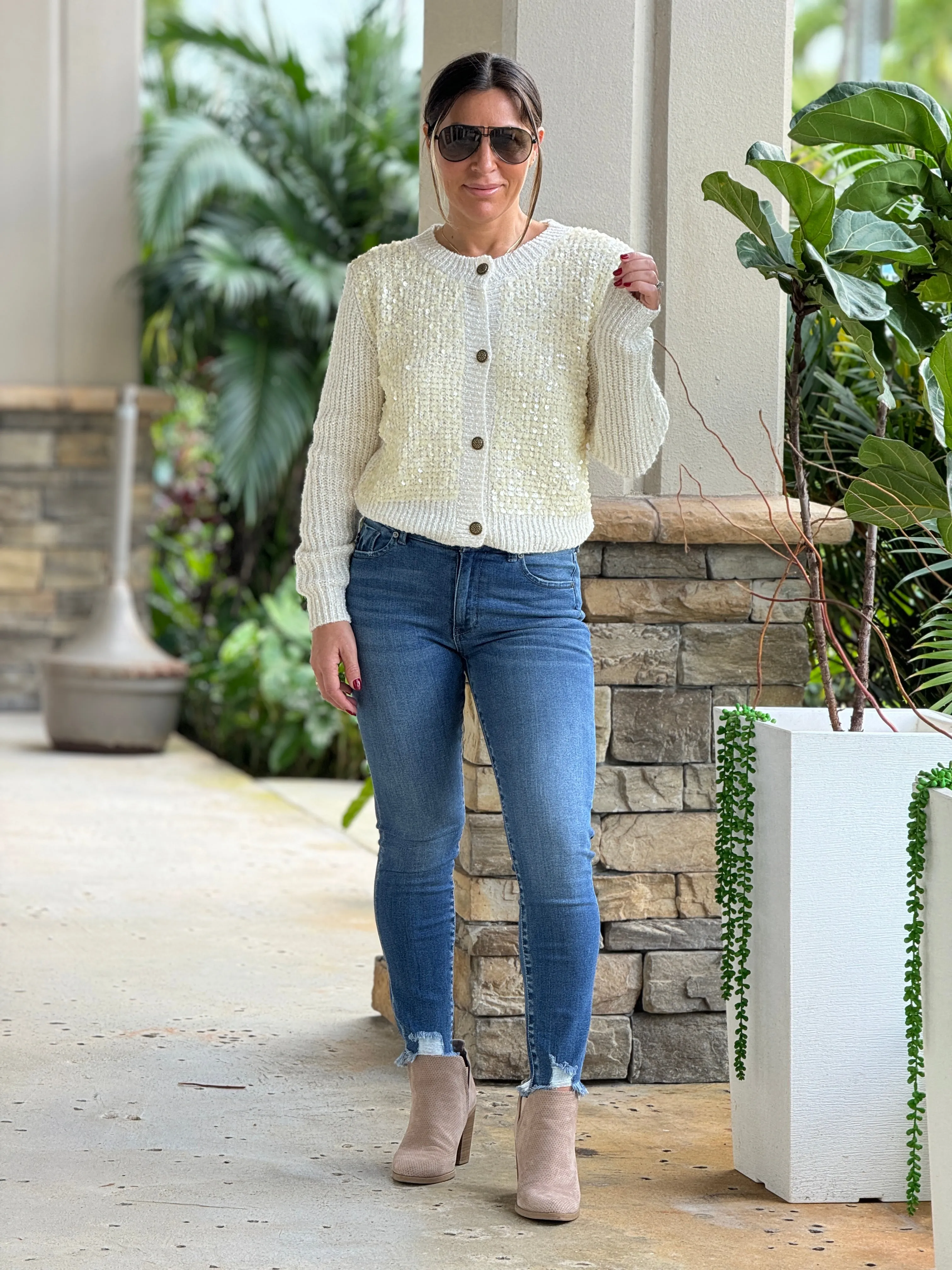 "Olive"  Sequins Sweater Cardigan