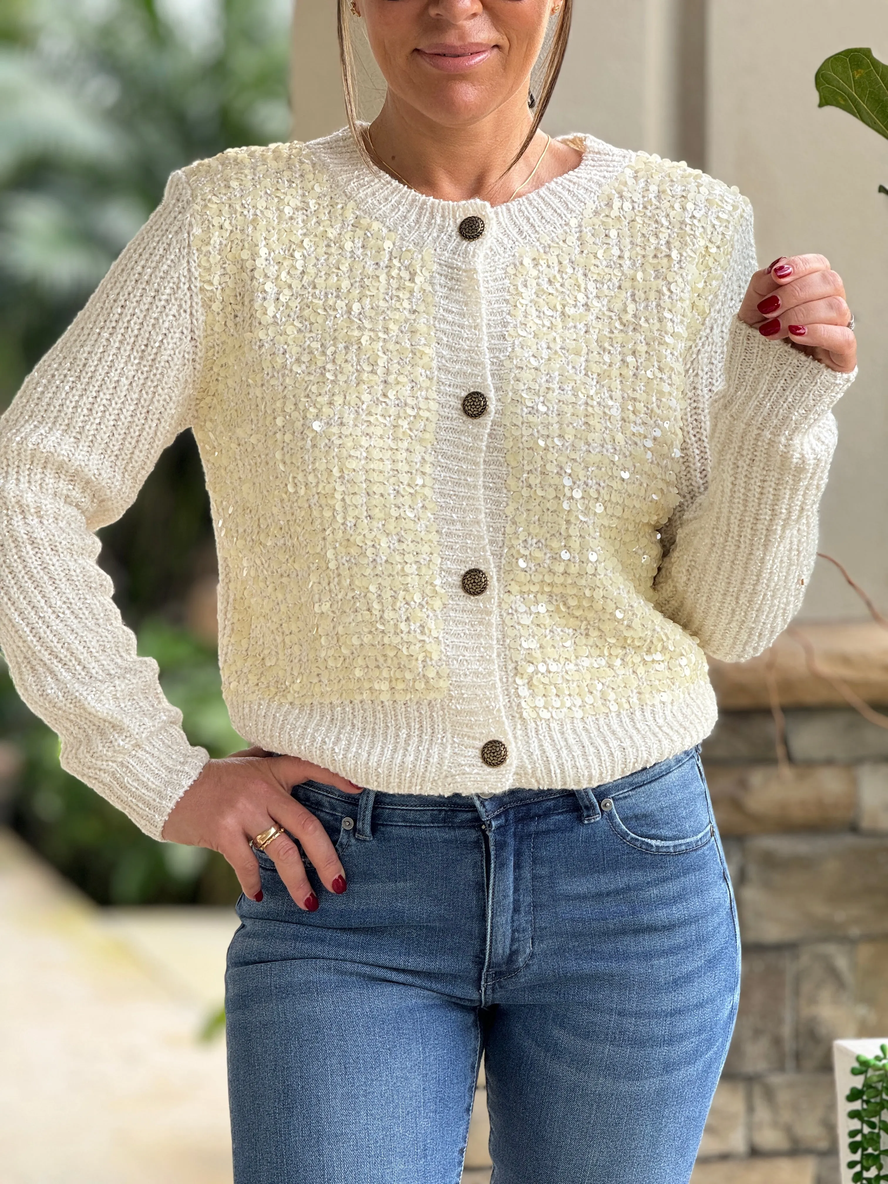 "Olive"  Sequins Sweater Cardigan