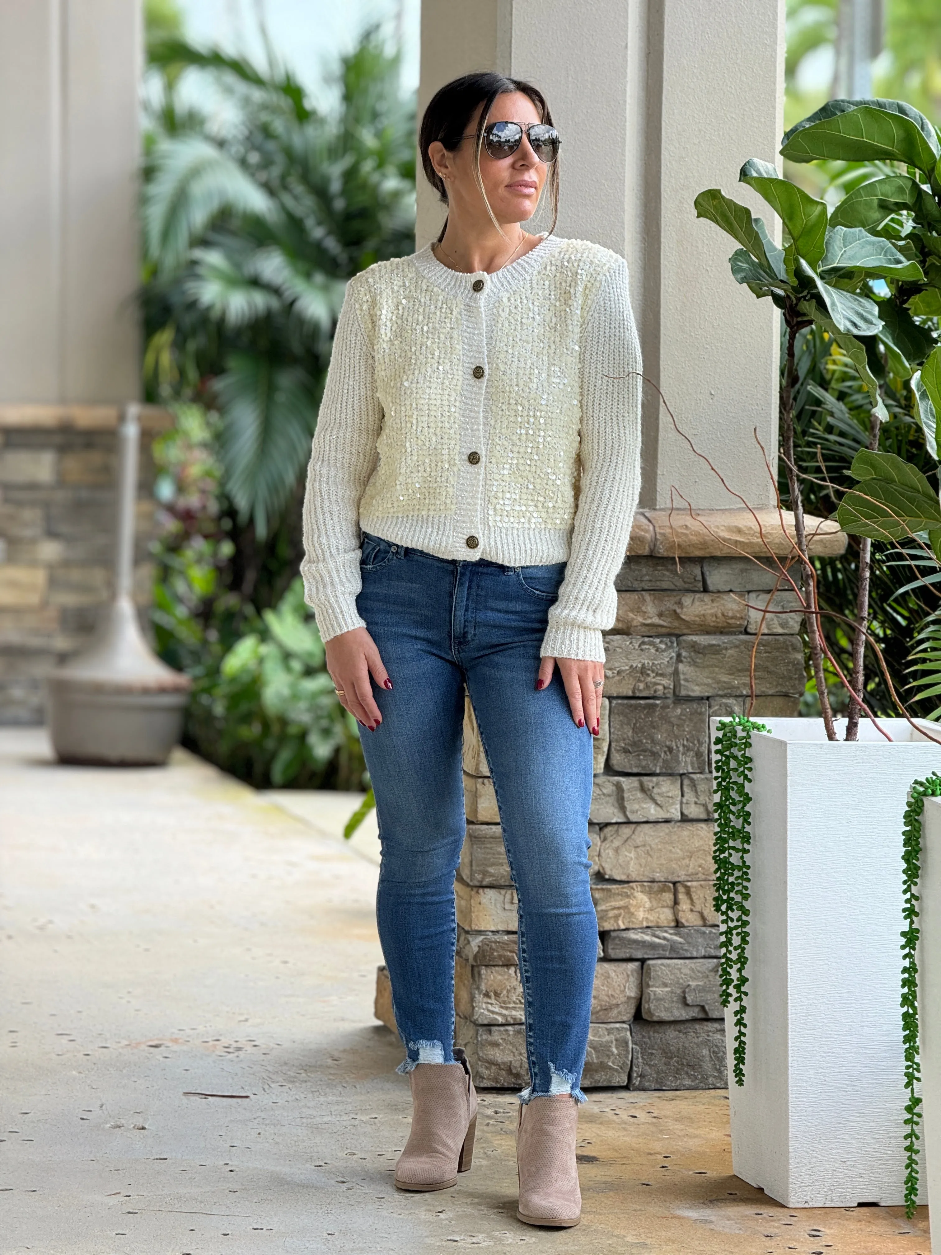 "Olive"  Sequins Sweater Cardigan