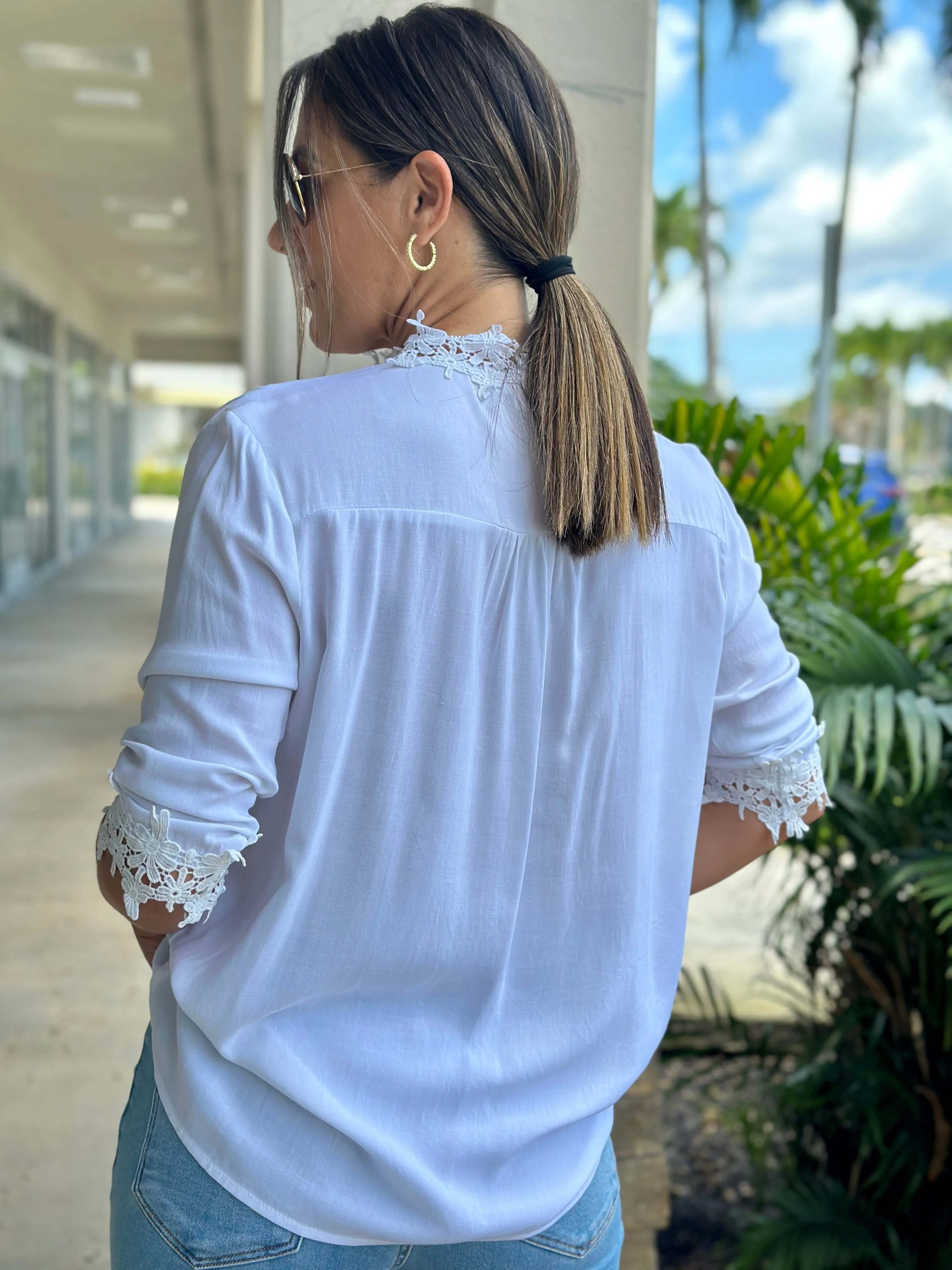"Patty" Lace Trim Detail Blouse Top