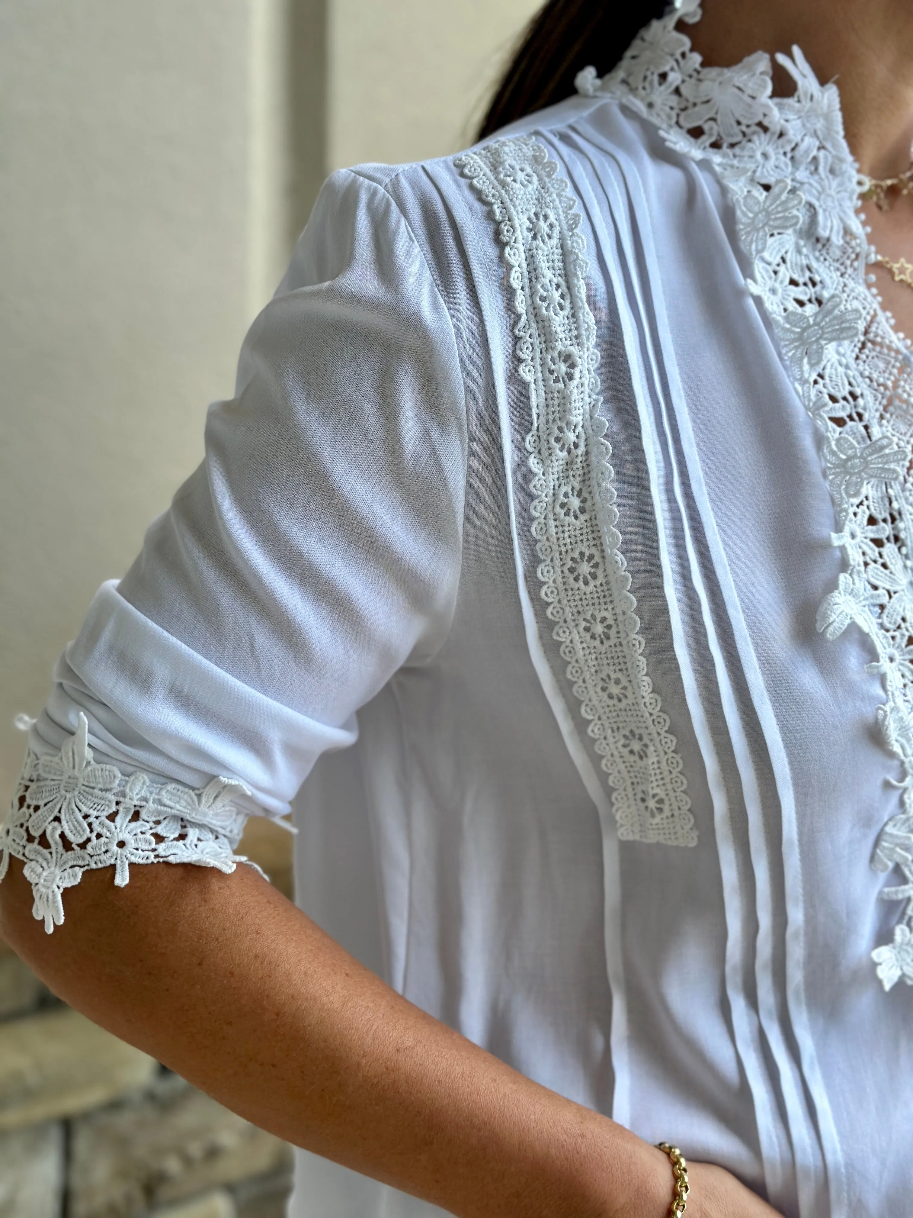 "Patty" Lace Trim Detail Blouse Top