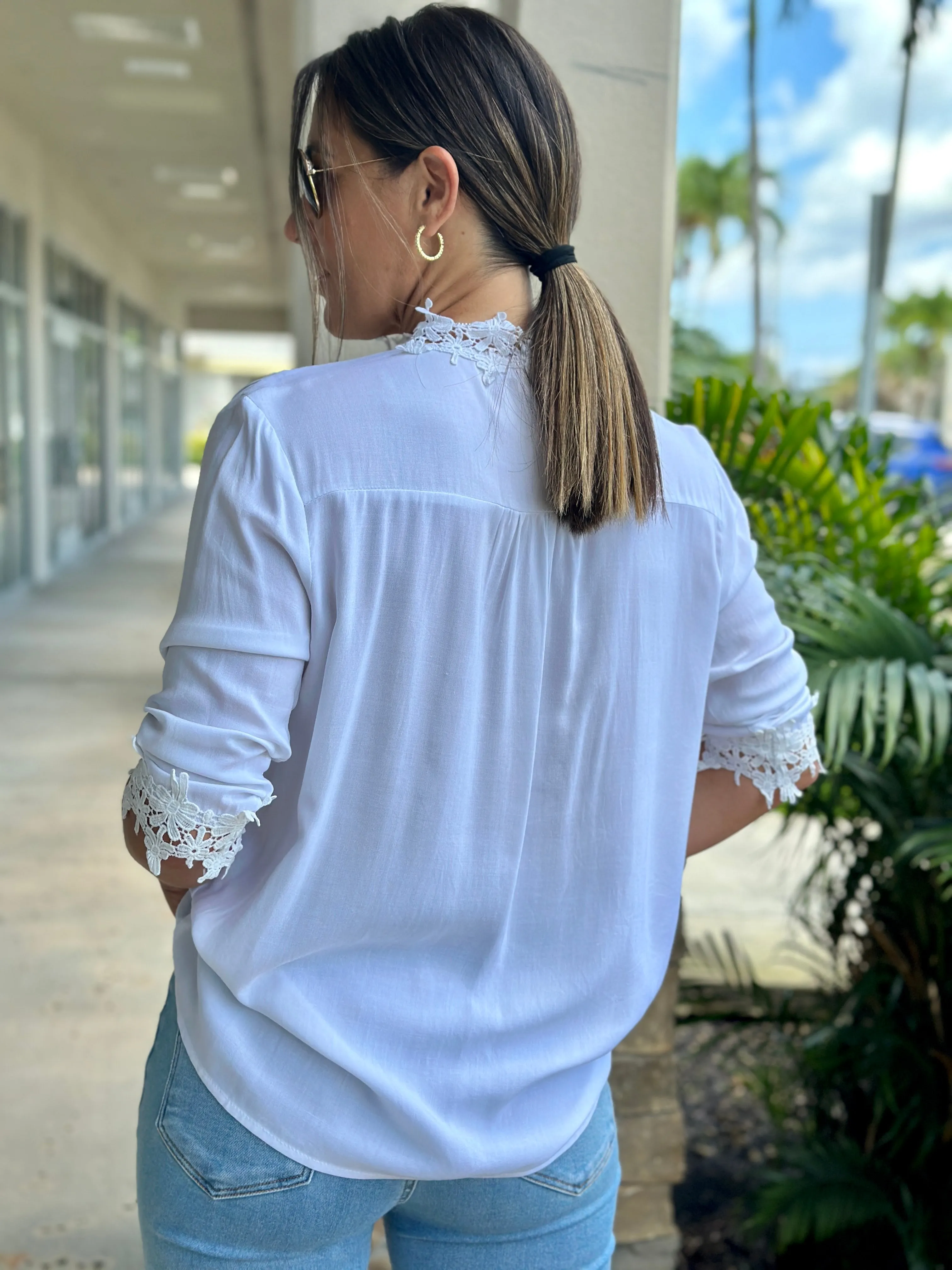 "Patty" Lace Trim Detail Blouse Top