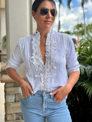 "Patty" Lace Trim Detail Blouse Top