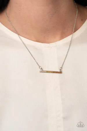 "Sparkly Spectrum" Silver Metal Pink to Brown Ombre Rhinestone Bar Necklace Set