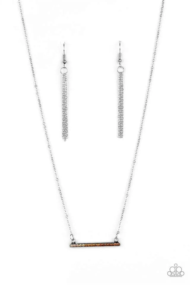 "Sparkly Spectrum" Silver Metal Pink to Brown Ombre Rhinestone Bar Necklace Set