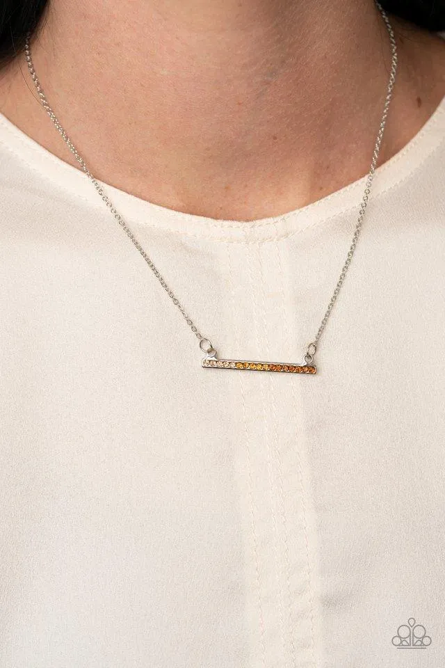 "Sparkly Spectrum" Silver Metal Pink to Brown Ombre Rhinestone Bar Necklace Set