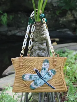 Raffia Tote with Dragonfly